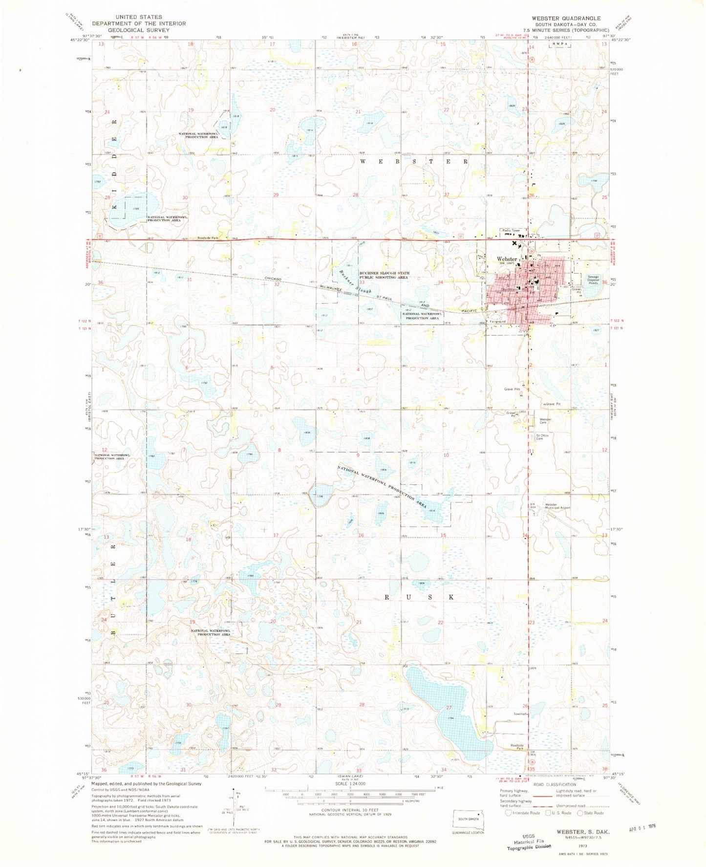 Classic USGS Webster South Dakota 7.5'x7.5' Topo Map Image
