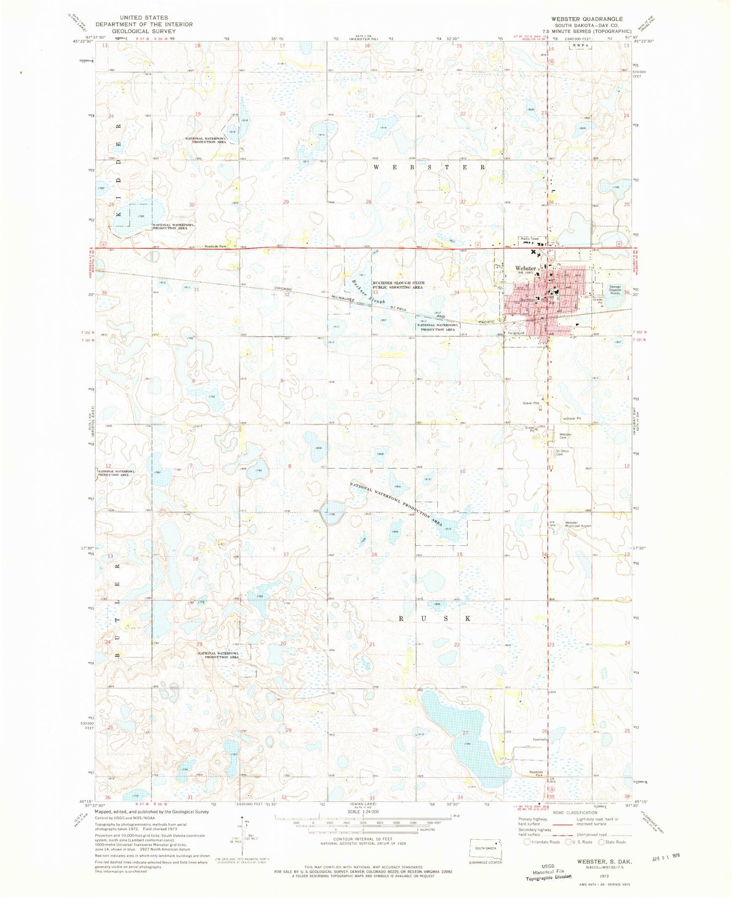 Classic USGS Webster South Dakota 7.5'x7.5' Topo Map Image