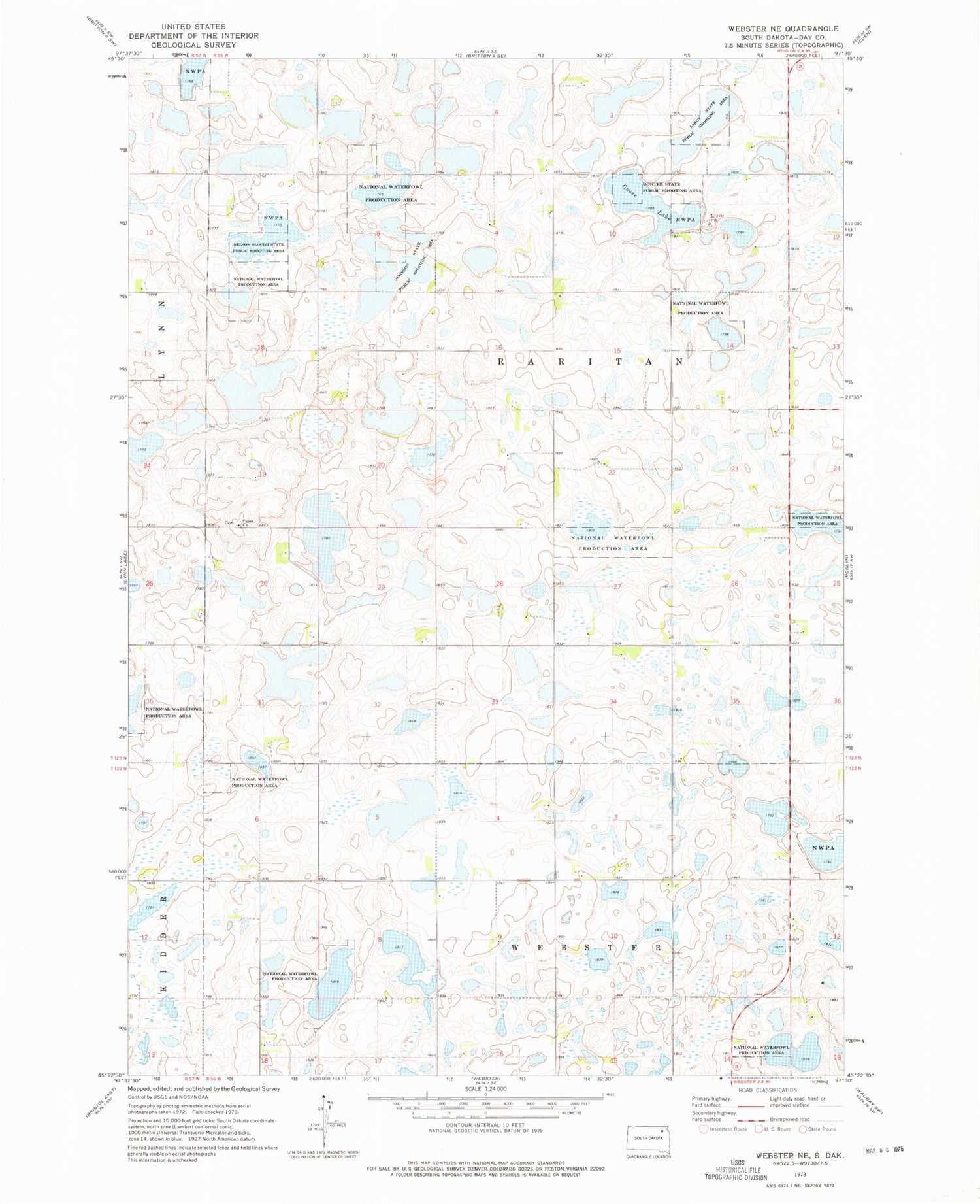Classic USGS Webster NE South Dakota 7.5'x7.5' Topo Map Image
