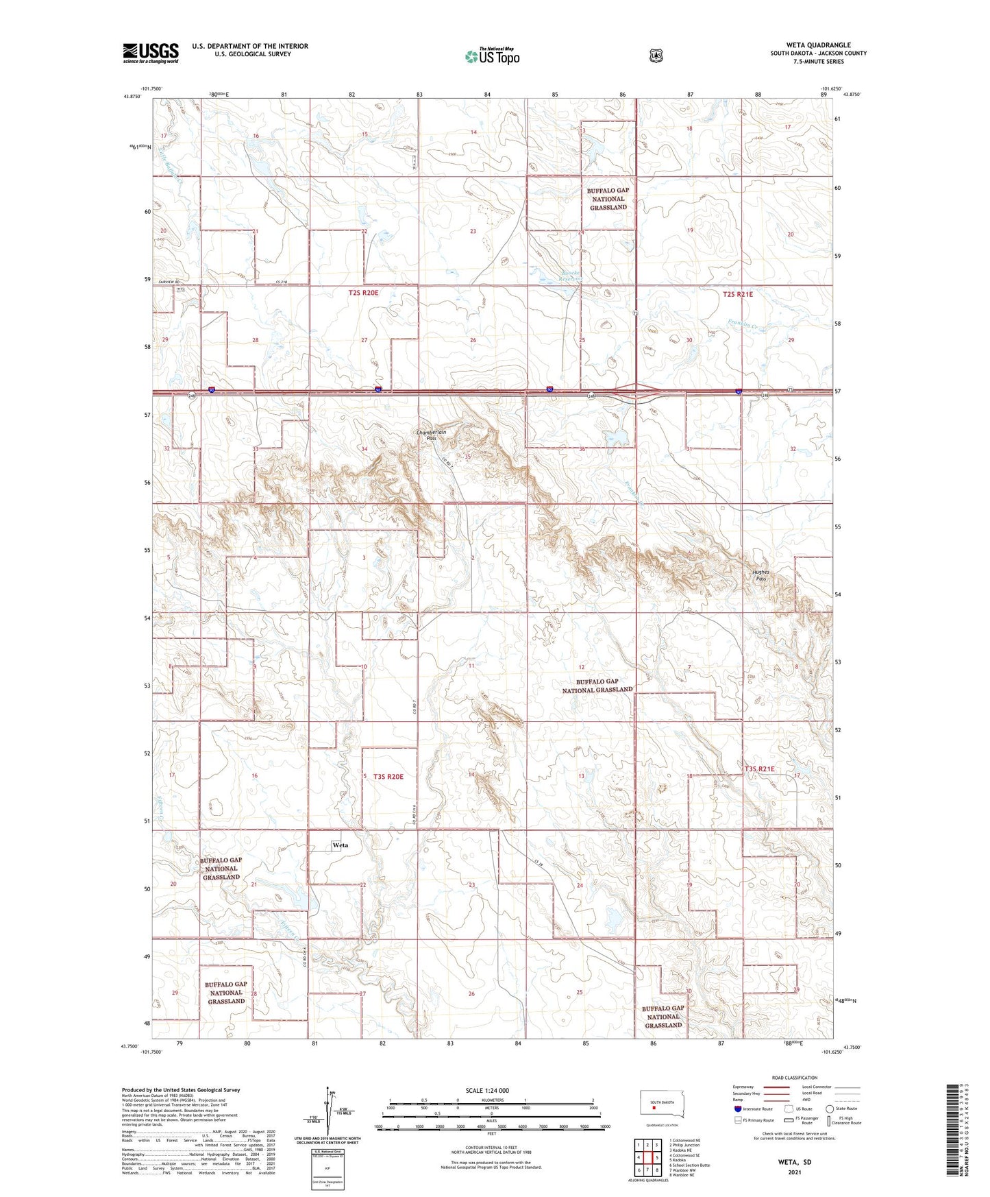 Weta South Dakota US Topo Map Image