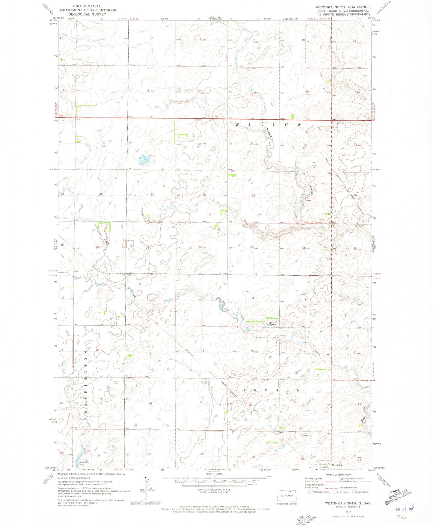Classic USGS Wetonka North South Dakota 7.5'x7.5' Topo Map Image