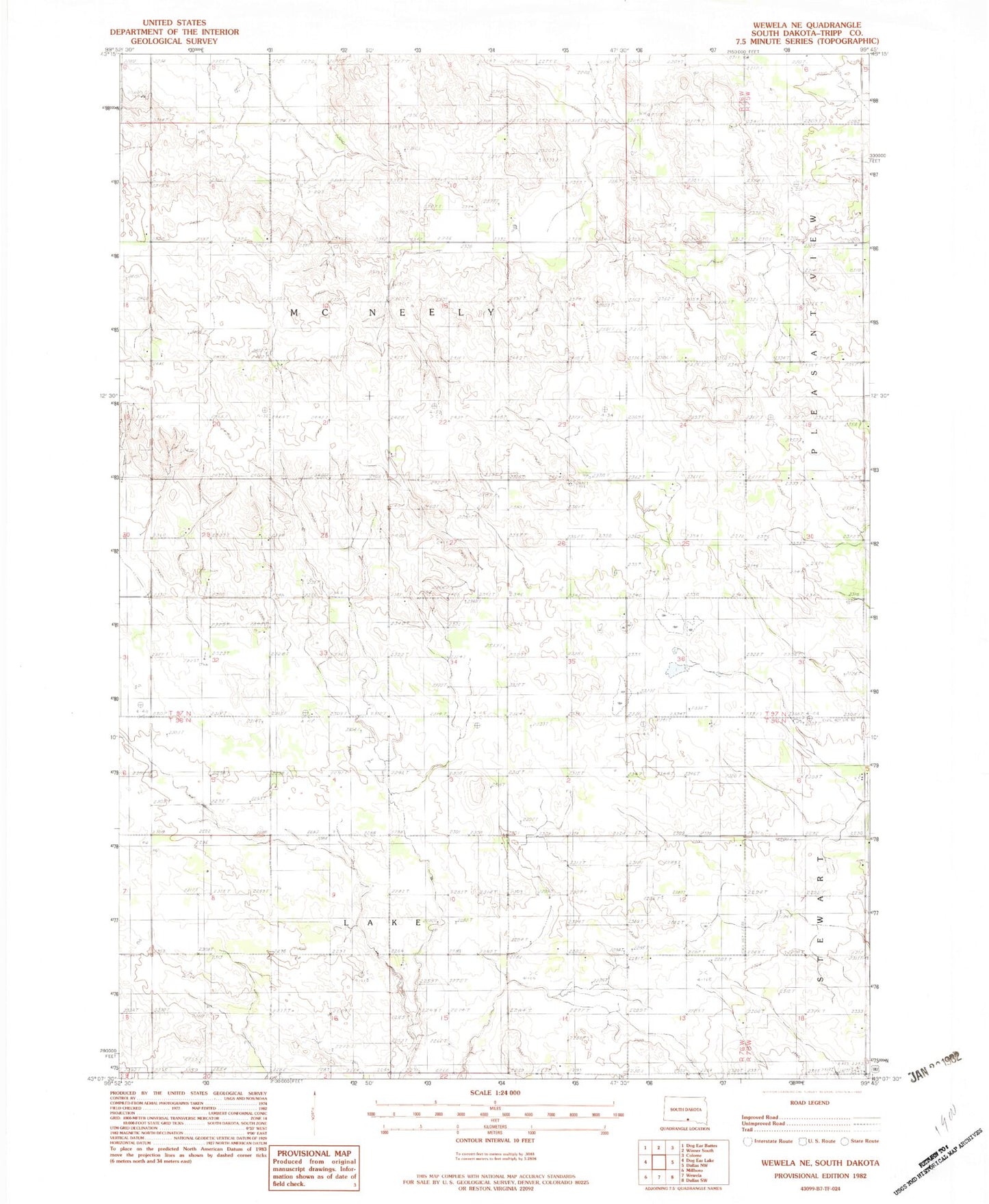 Classic USGS Wewela NE South Dakota 7.5'x7.5' Topo Map Image