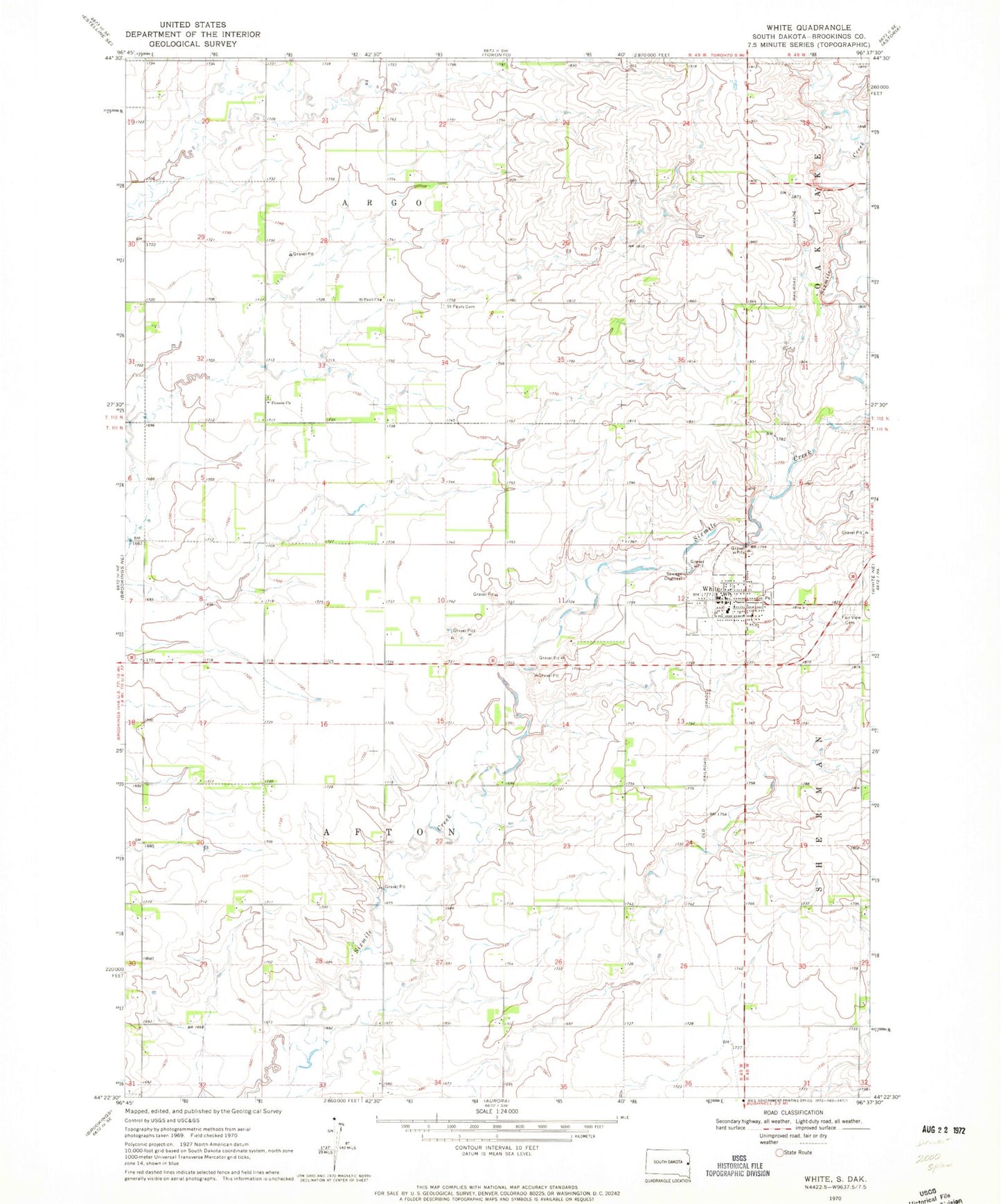 Classic USGS White South Dakota 7.5'x7.5' Topo Map Image
