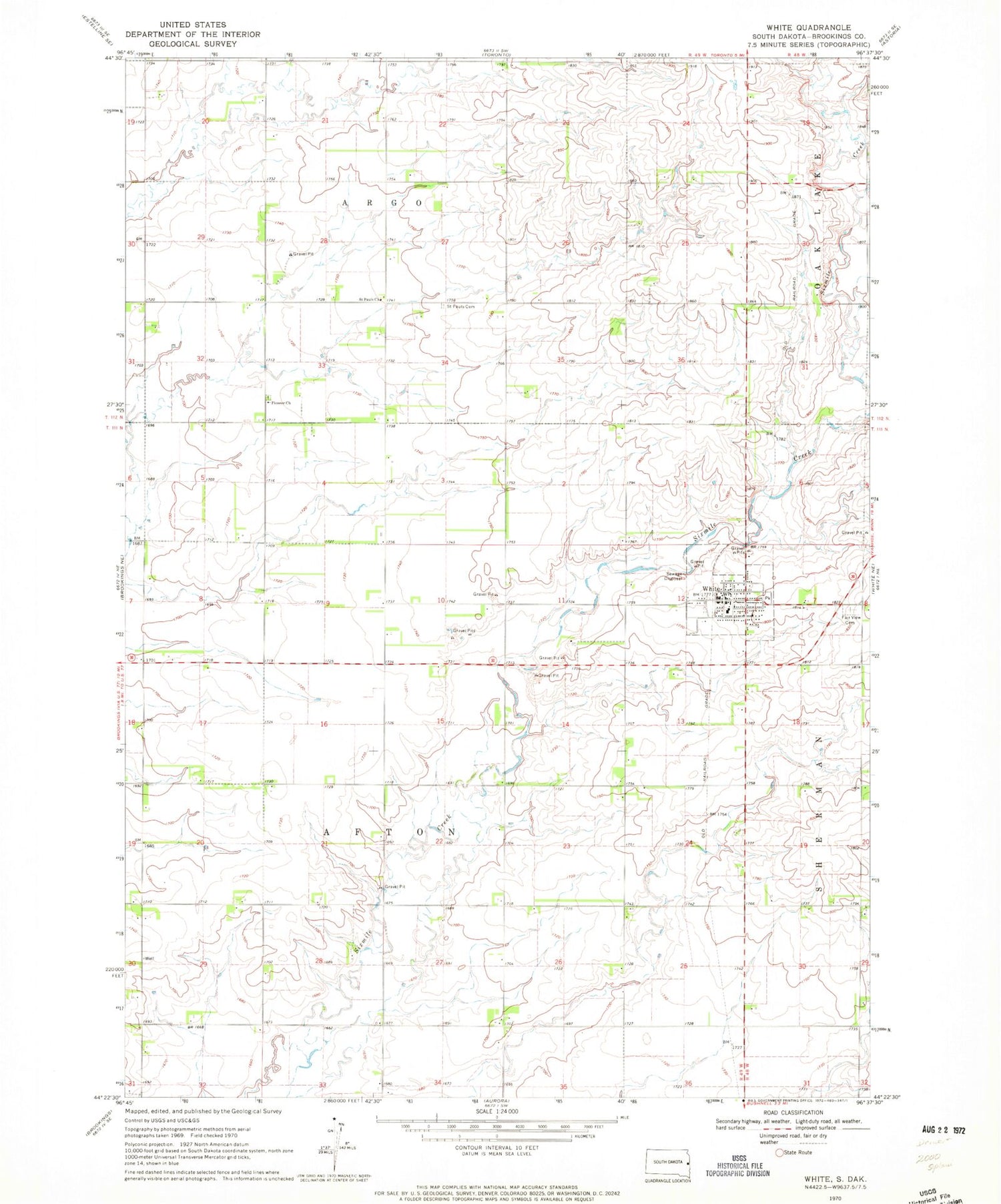 Classic USGS White South Dakota 7.5'x7.5' Topo Map Image