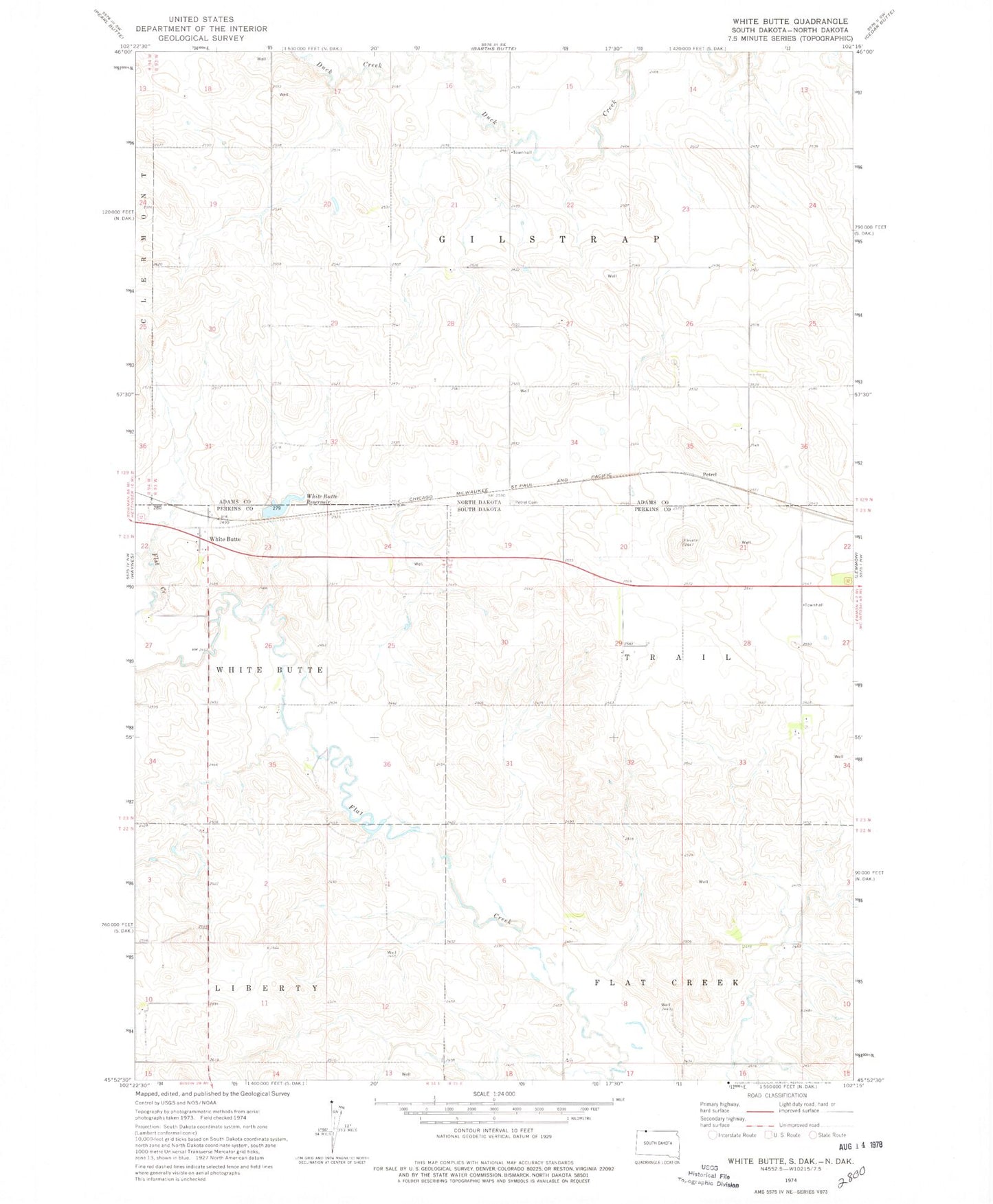 Classic USGS White Butte South Dakota 7.5'x7.5' Topo Map Image