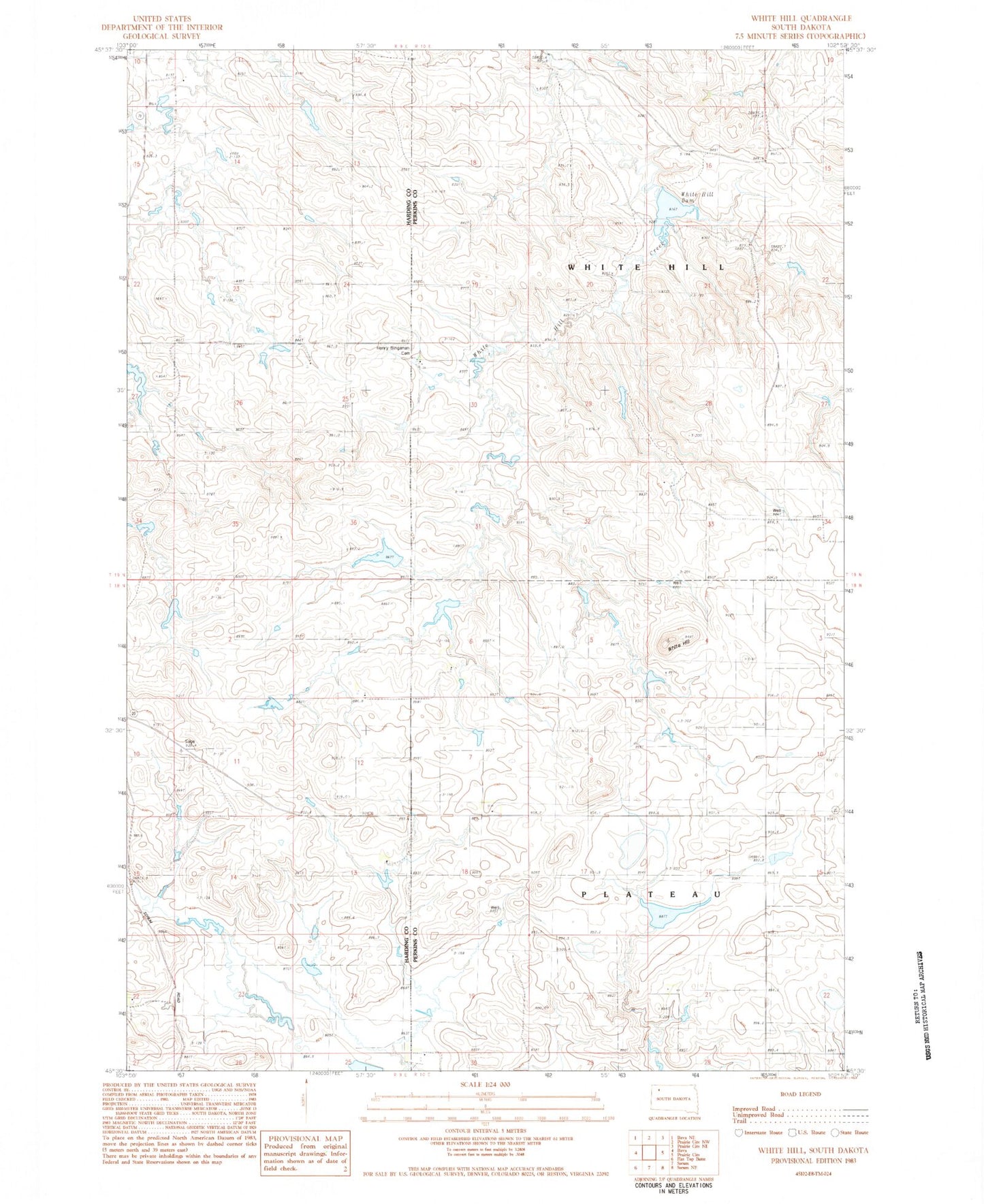 Classic USGS White Hill South Dakota 7.5'x7.5' Topo Map Image