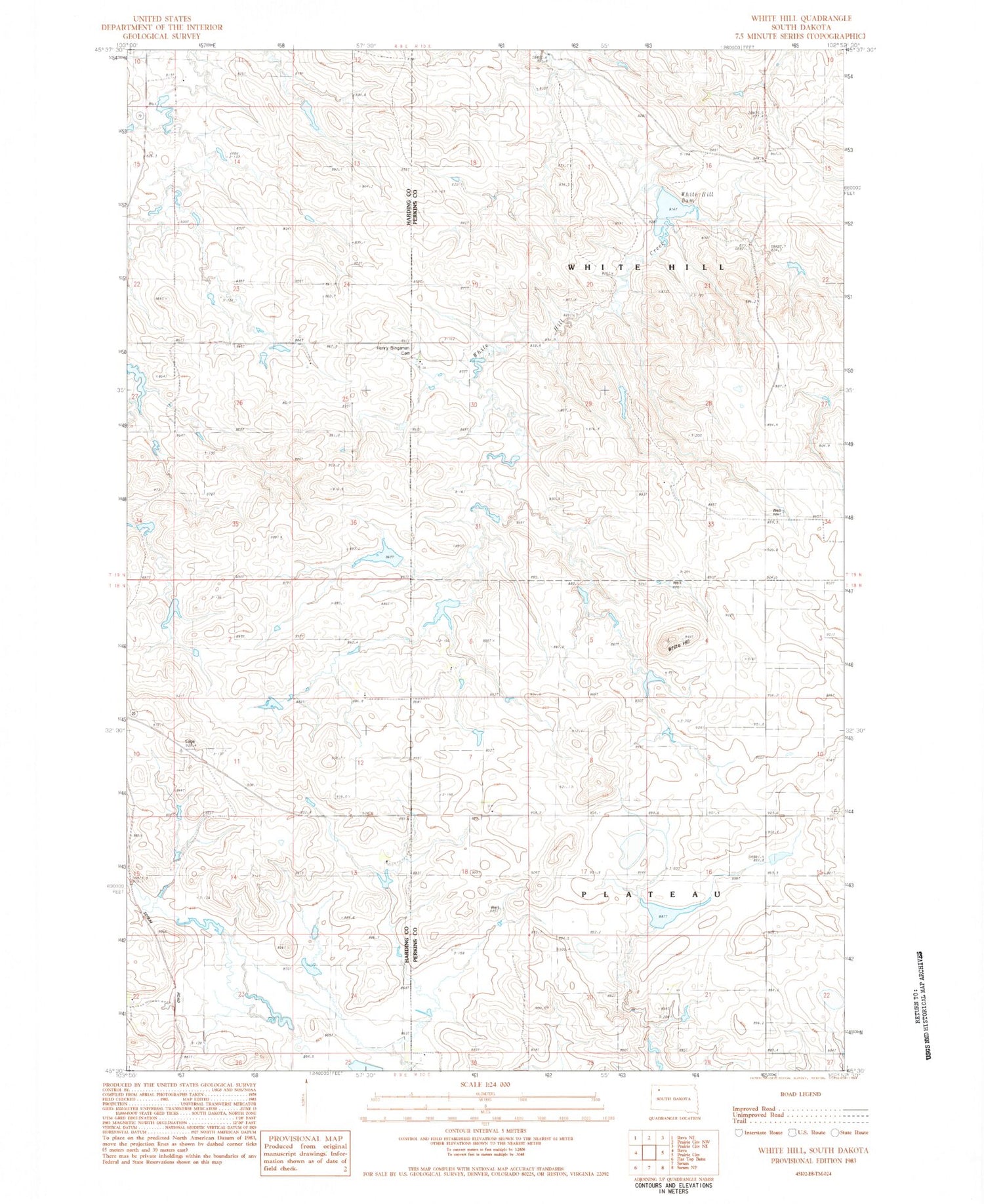 Classic USGS White Hill South Dakota 7.5'x7.5' Topo Map Image
