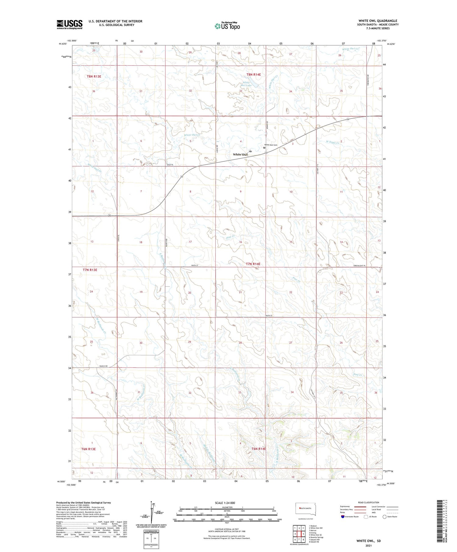 White Owl South Dakota US Topo Map Image