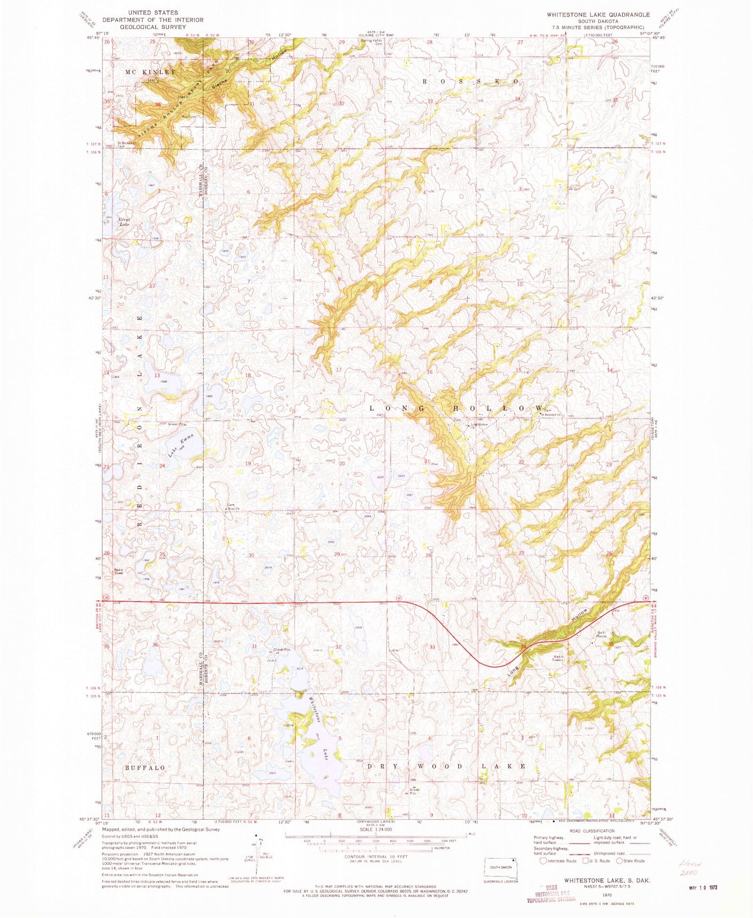 Classic USGS Whitestone Lake South Dakota 7.5'x7.5' Topo Map Image