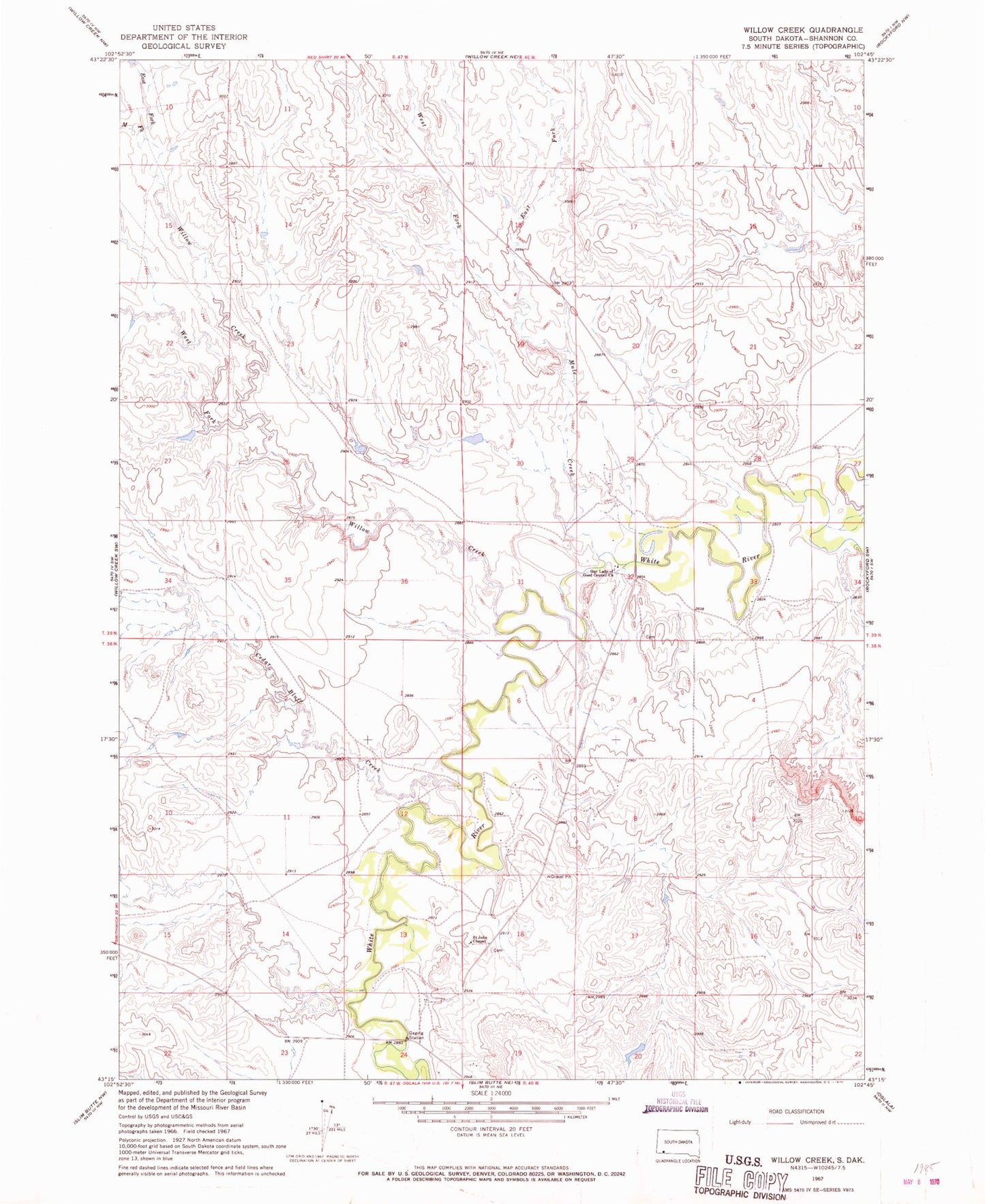 Classic USGS Willow Creek South Dakota 7.5'x7.5' Topo Map Image