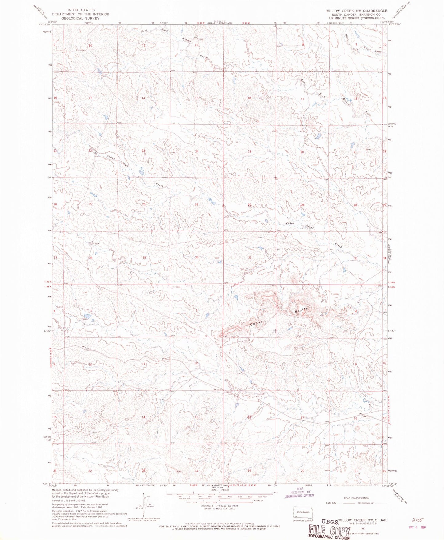 Classic USGS Willow Creek SW South Dakota 7.5'x7.5' Topo Map Image