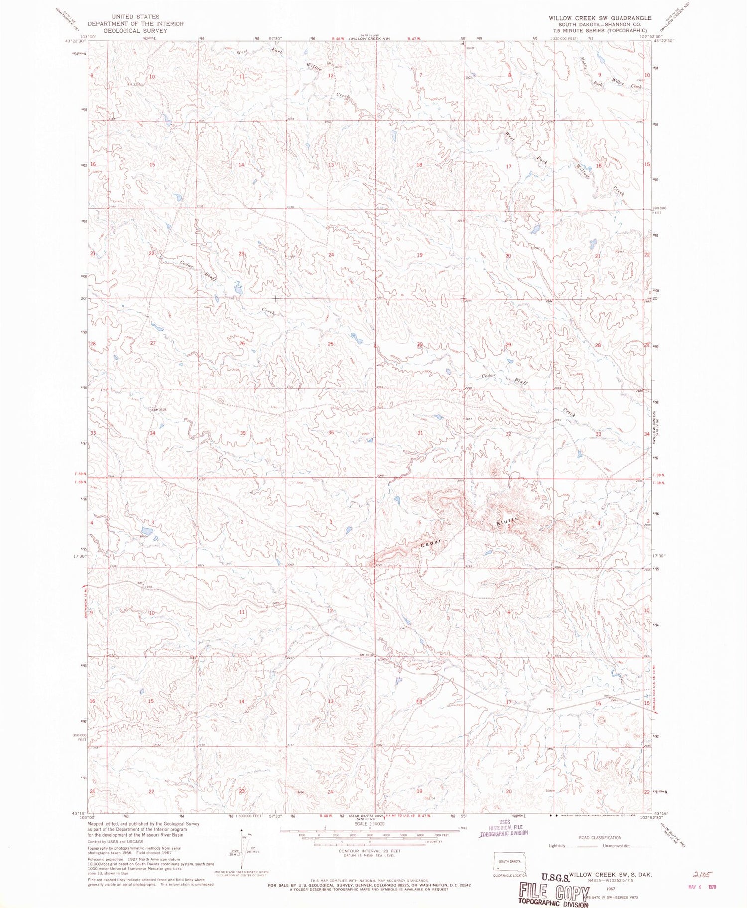 Classic USGS Willow Creek SW South Dakota 7.5'x7.5' Topo Map Image
