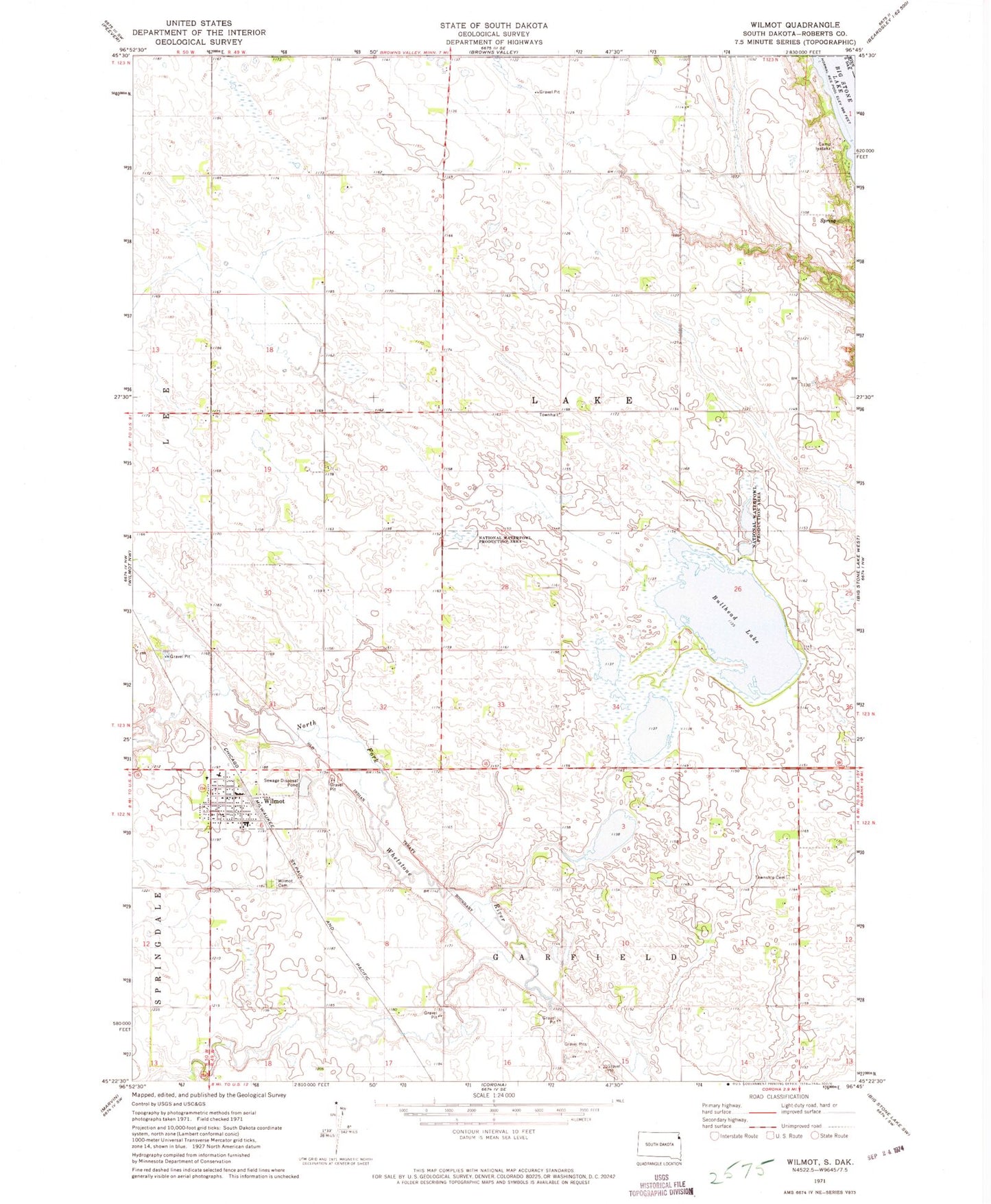 Classic USGS Wilmot South Dakota 7.5'x7.5' Topo Map Image
