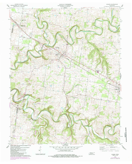 Classic USGS Adams Tennessee 7.5'x7.5' Topo Map Image