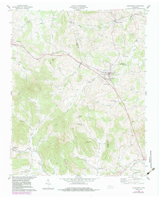 Classic USGS Alexandria Tennessee 7.5'x7.5' Topo Map Image