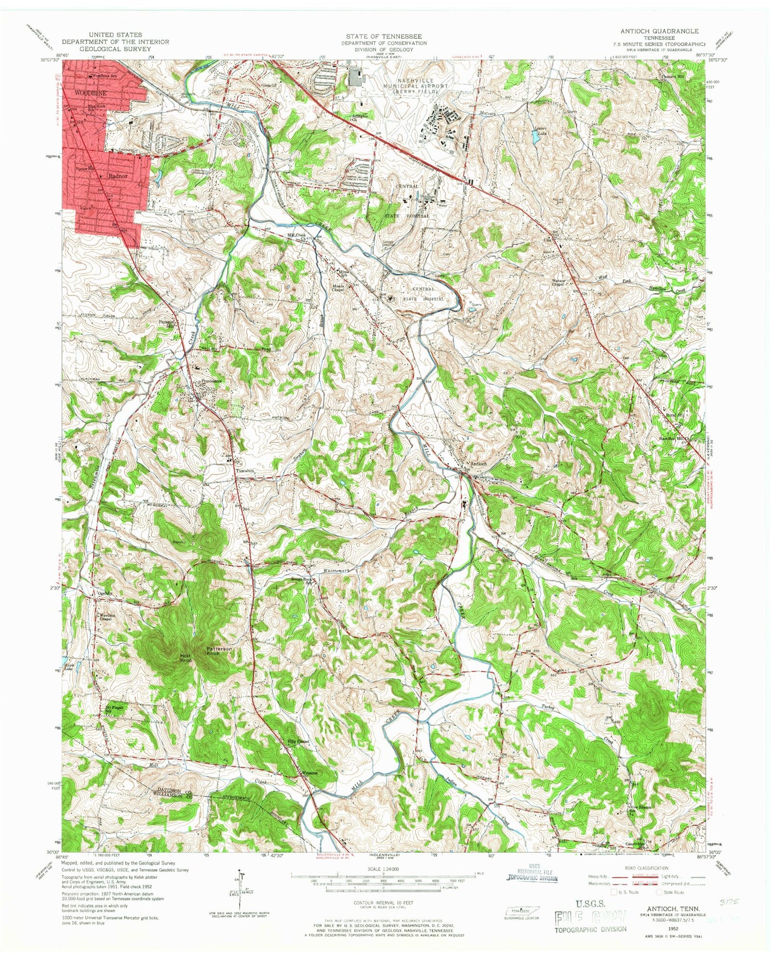 Classic USGS Antioch Tennessee 7.5'x7.5' Topo Map Image