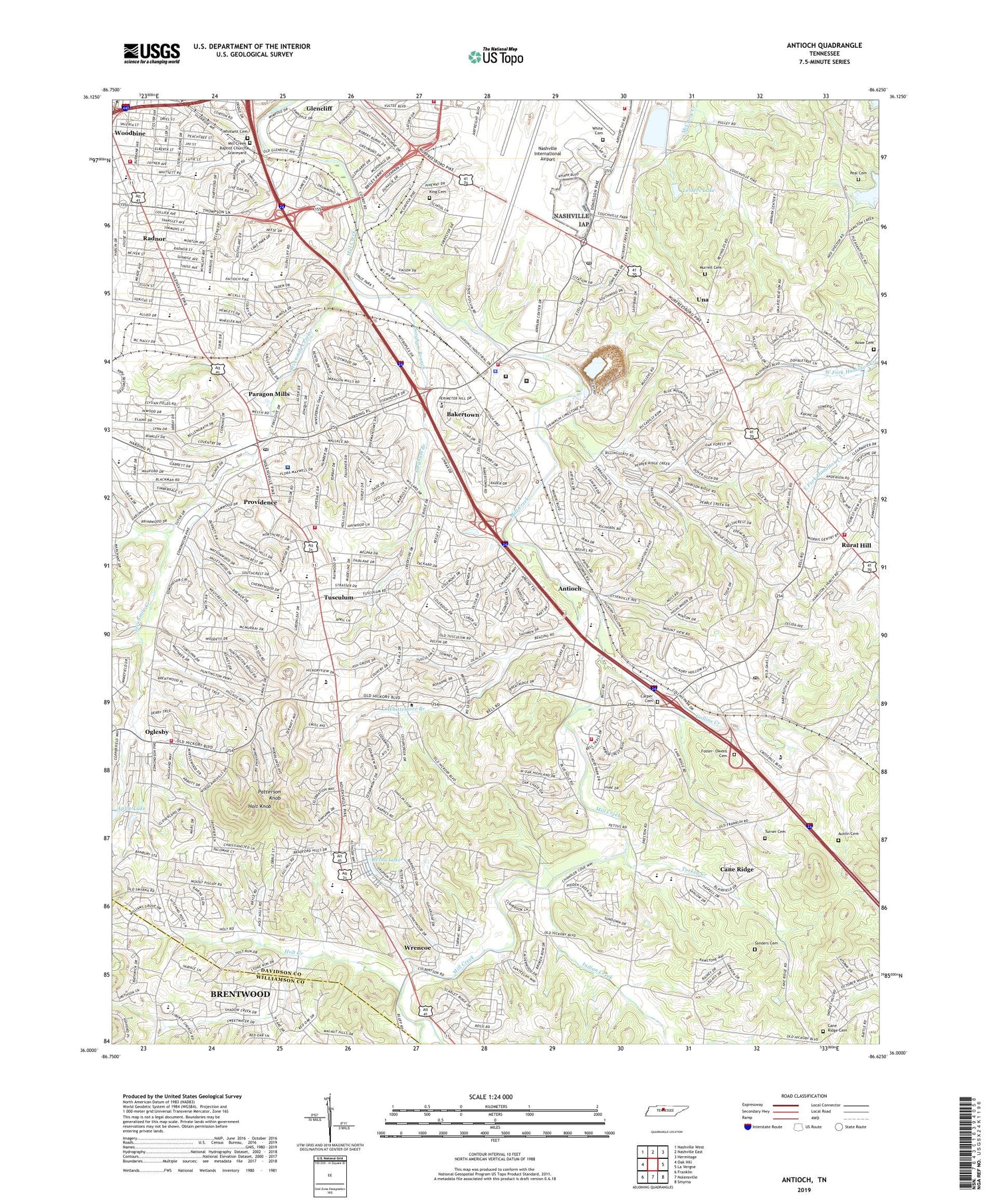 Antioch Tennessee US Topo Map Image