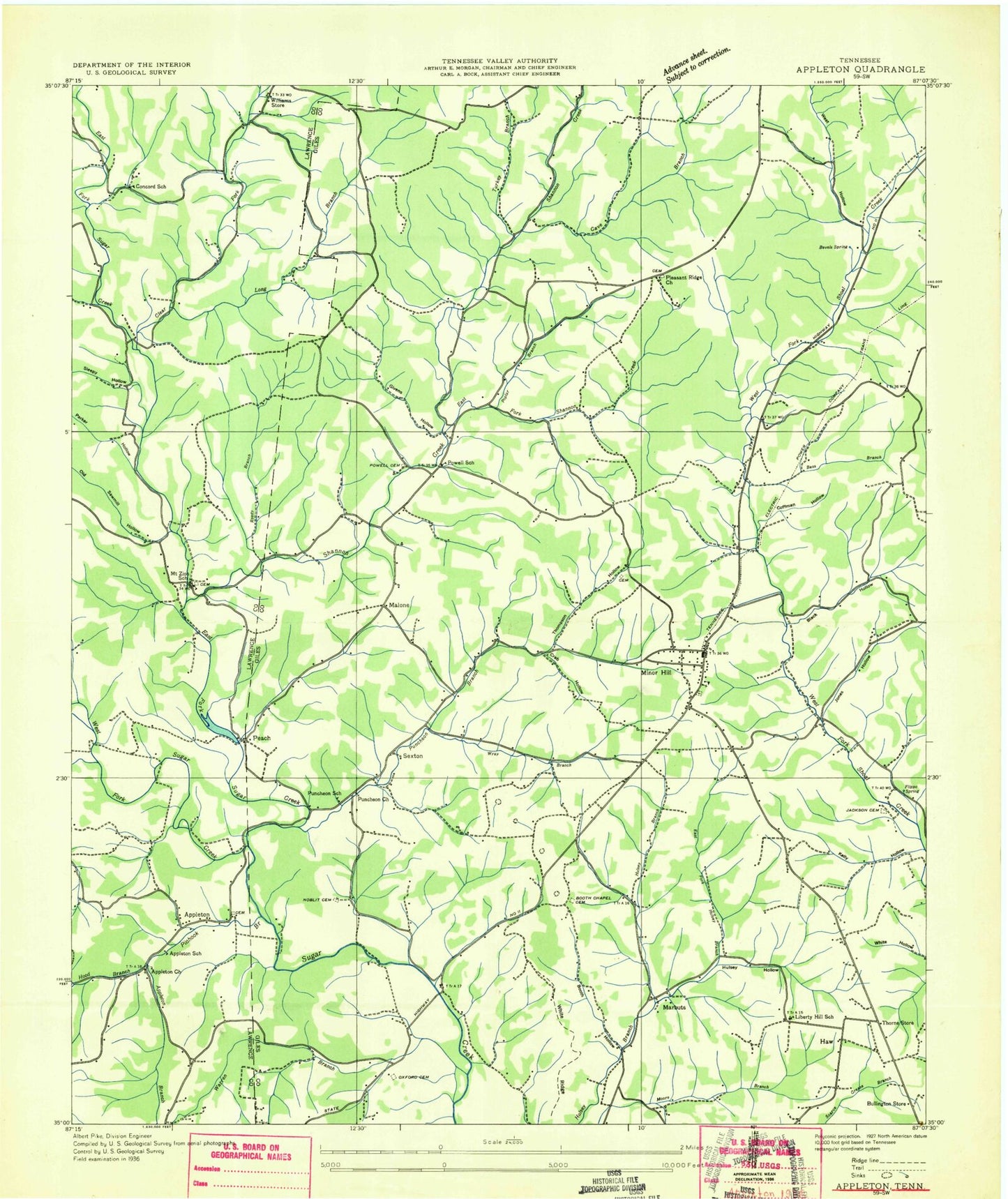 Classic USGS Appleton Tennessee 7.5'x7.5' Topo Map Image
