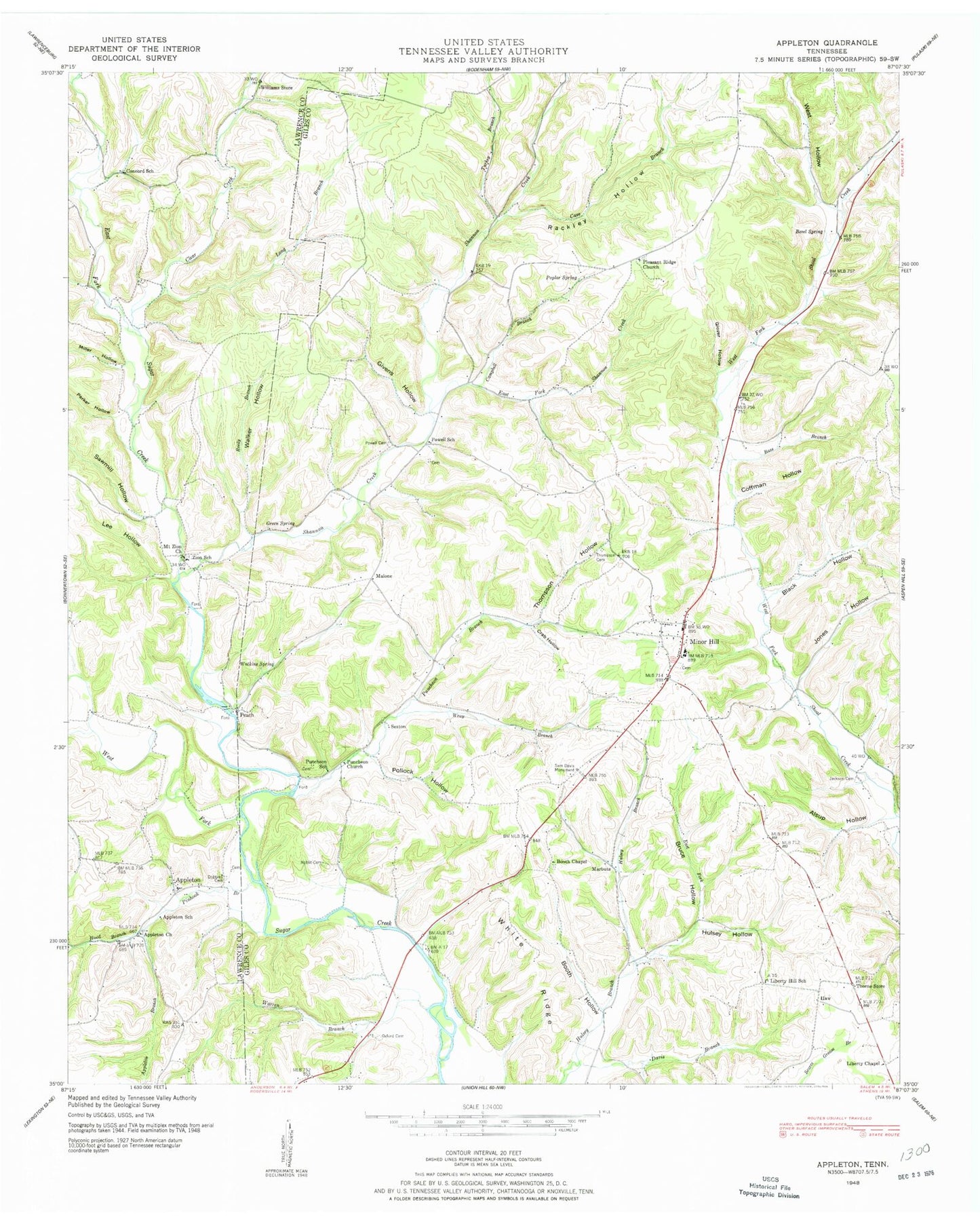Classic USGS Appleton Tennessee 7.5'x7.5' Topo Map Image
