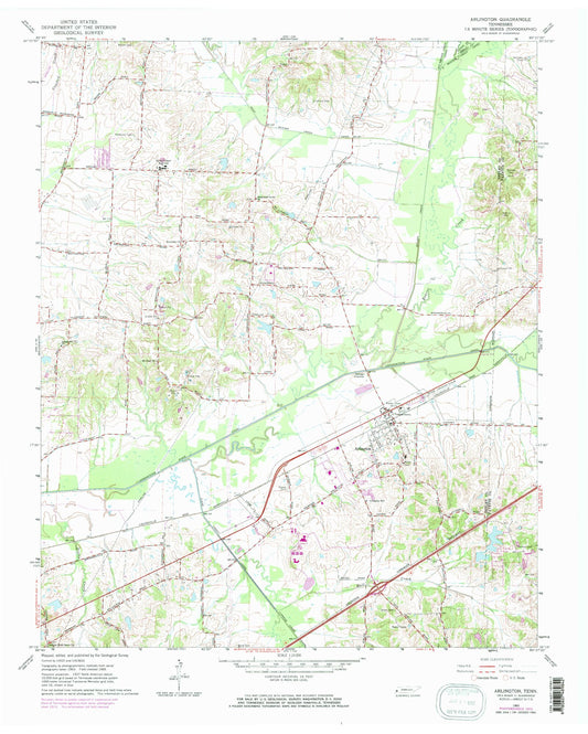 Classic USGS Arlington Tennessee 7.5'x7.5' Topo Map Image