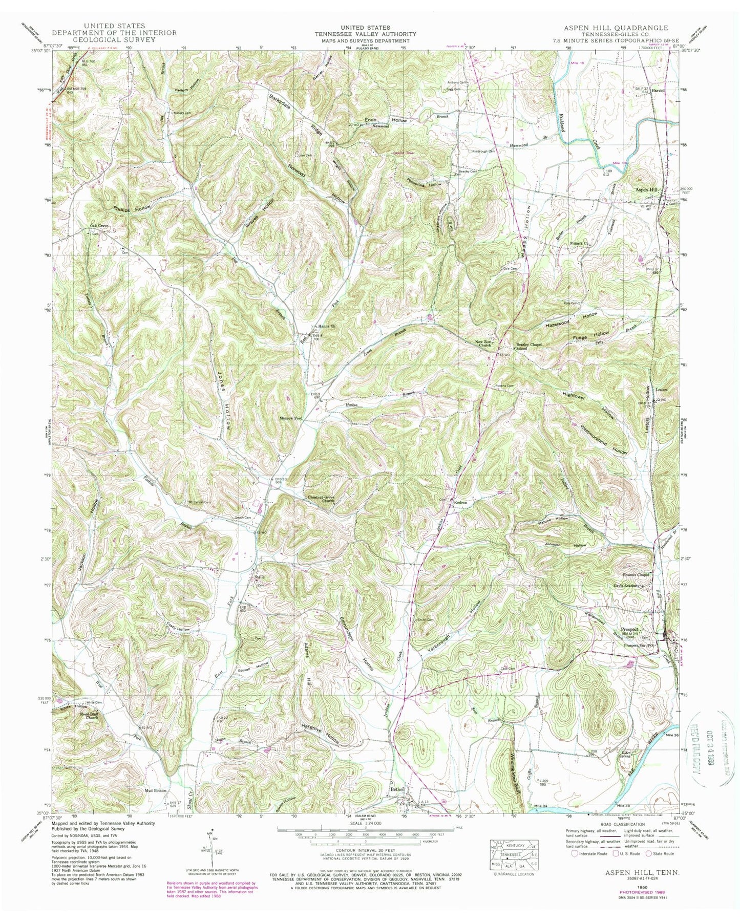 Classic USGS Aspen Hill Tennessee 7.5'x7.5' Topo Map Image