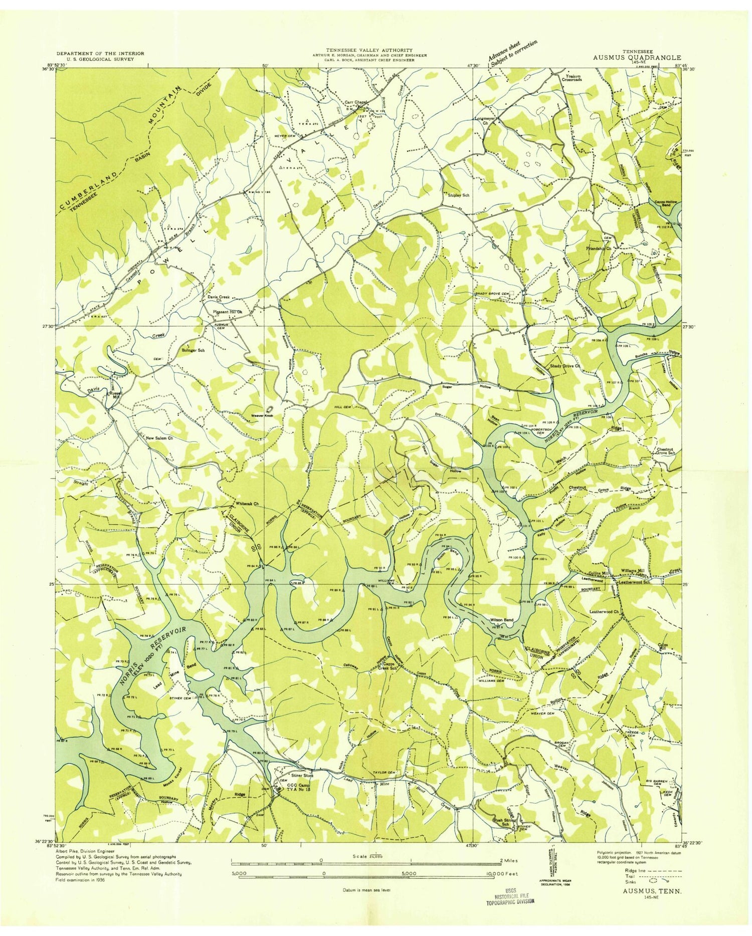 Classic USGS Ausmus Tennessee 7.5'x7.5' Topo Map Image