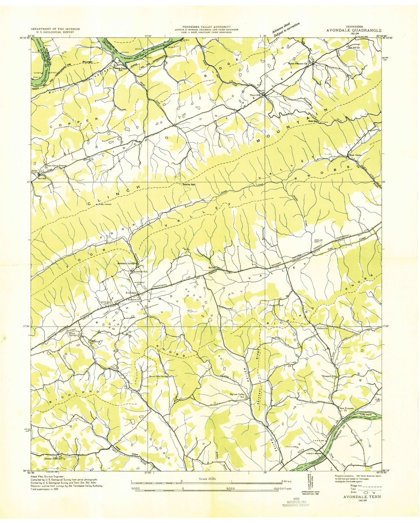Classic USGS Avondale Tennessee 7.5'x7.5' Topo Map Image