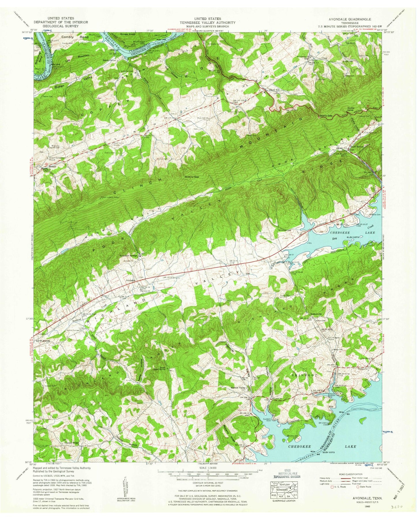 Classic USGS Avondale Tennessee 7.5'x7.5' Topo Map Image