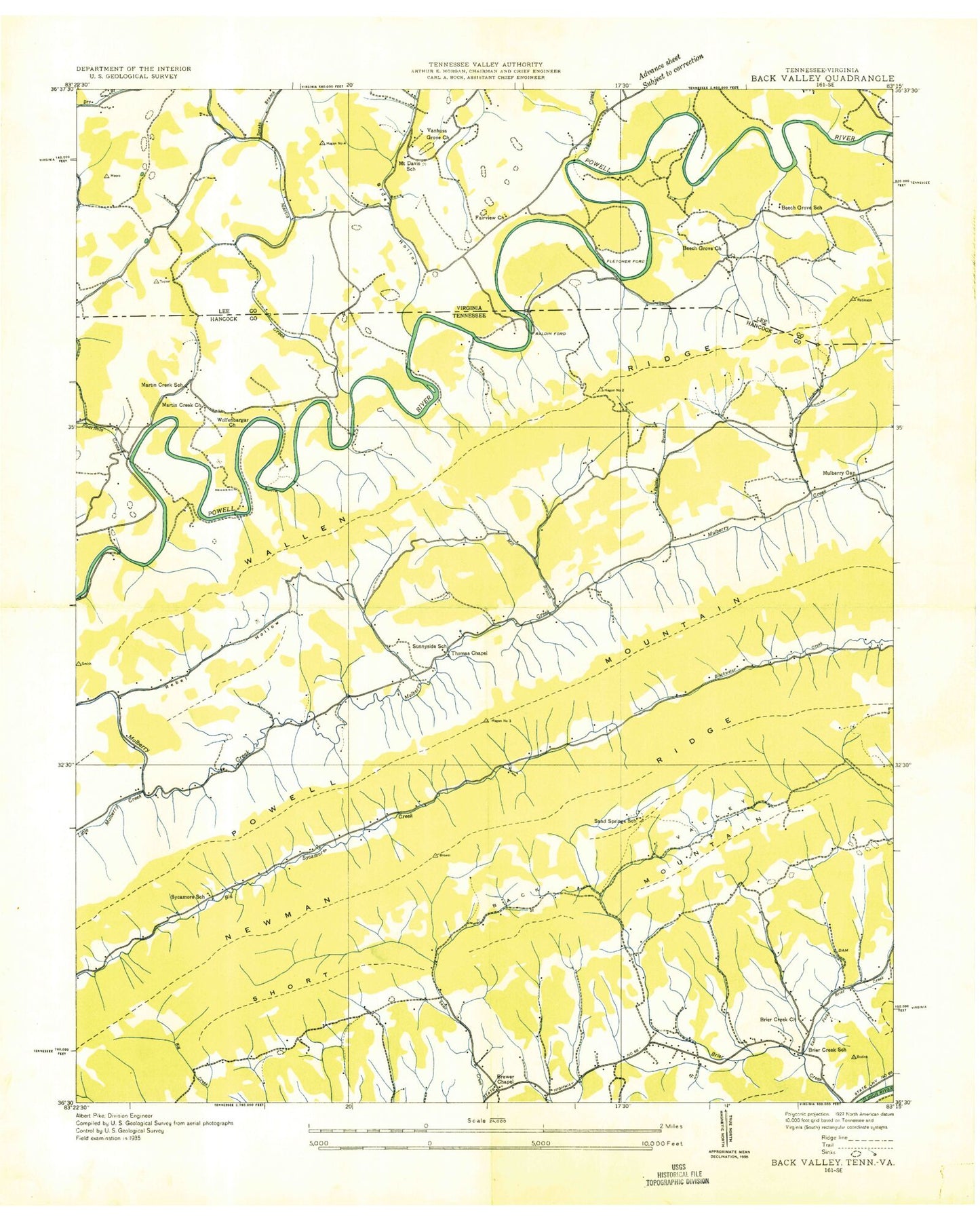 Classic USGS Back Valley Tennessee 7.5'x7.5' Topo Map Image
