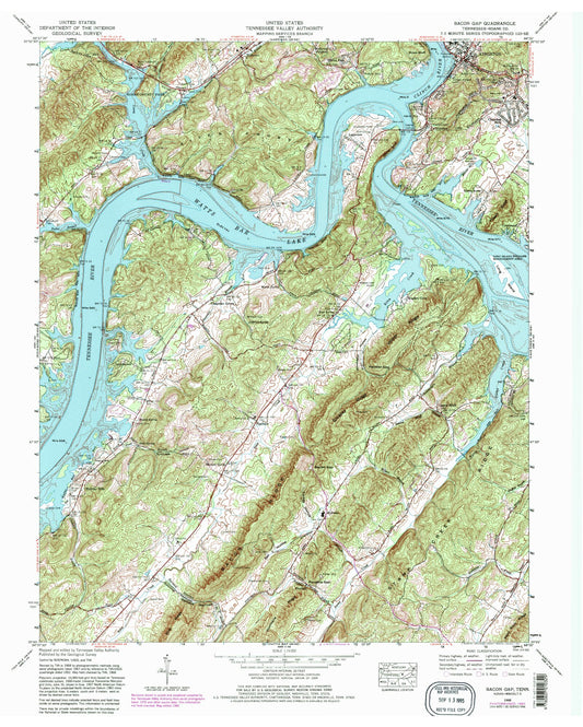 Classic USGS Bacon Gap Tennessee 7.5'x7.5' Topo Map Image