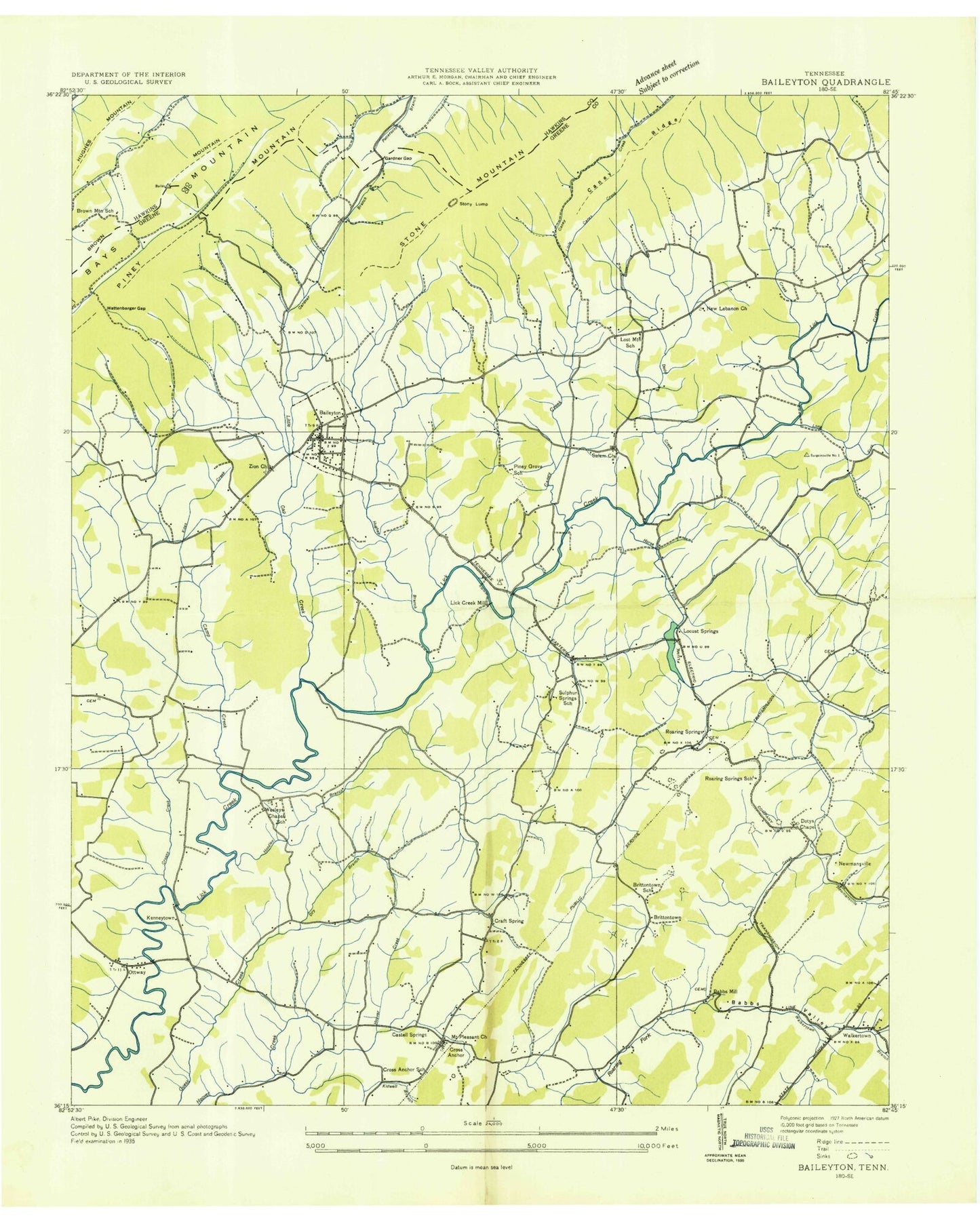 Classic USGS Baileyton Tennessee 7.5'x7.5' Topo Map Image