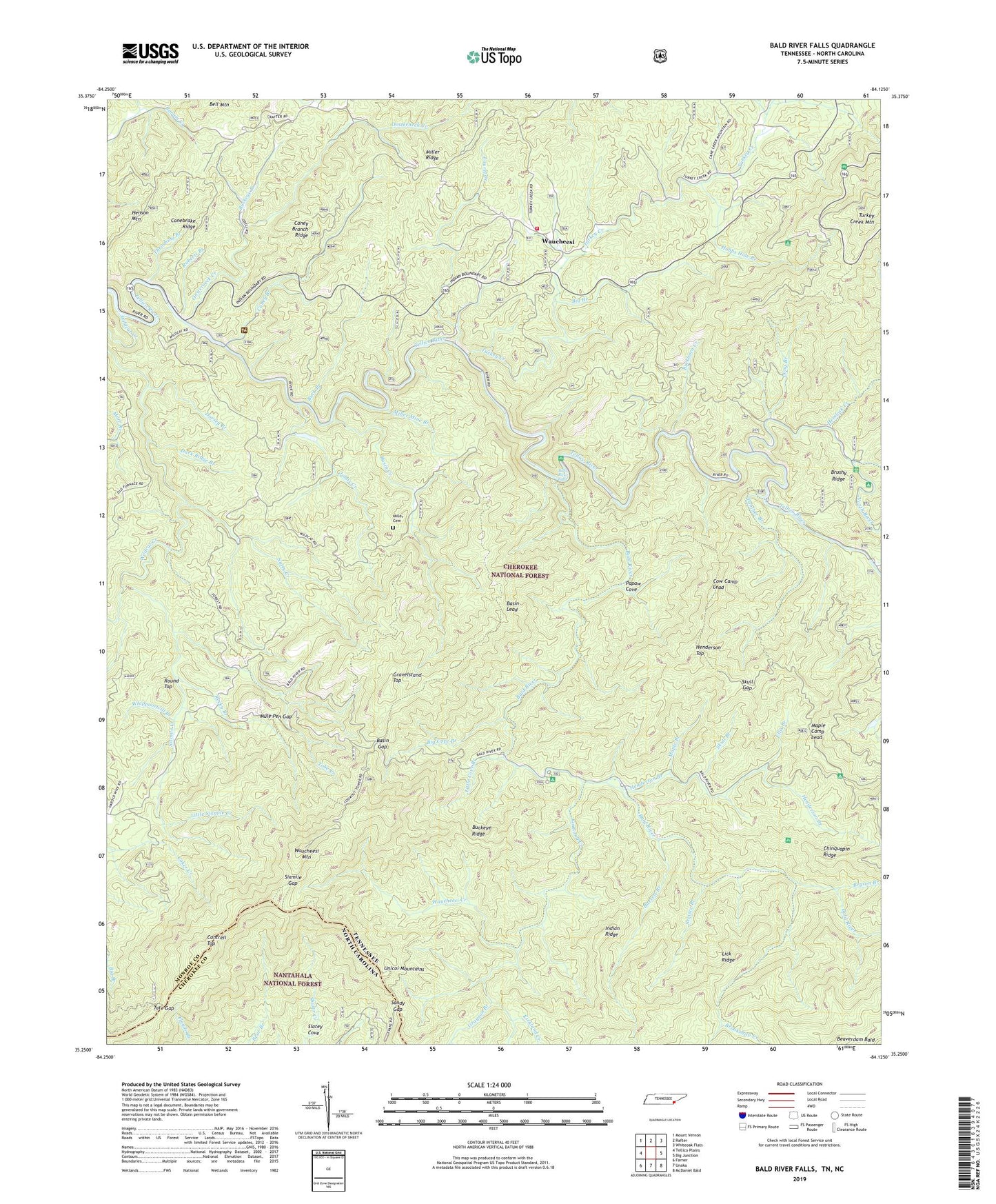 Bald River Falls Tennessee US Topo Map Image