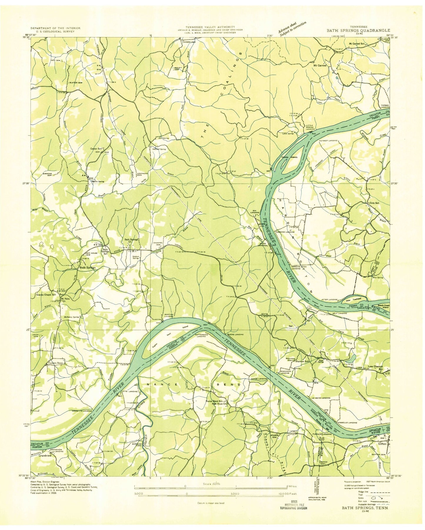Classic USGS Bath Springs Tennessee 7.5'x7.5' Topo Map Image
