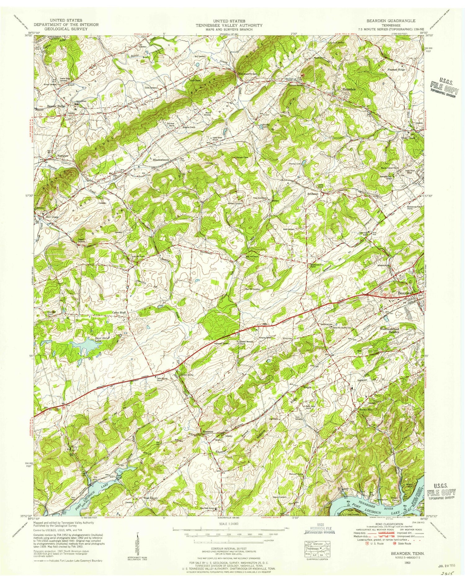 Classic USGS Bearden Tennessee 7.5'x7.5' Topo Map Image