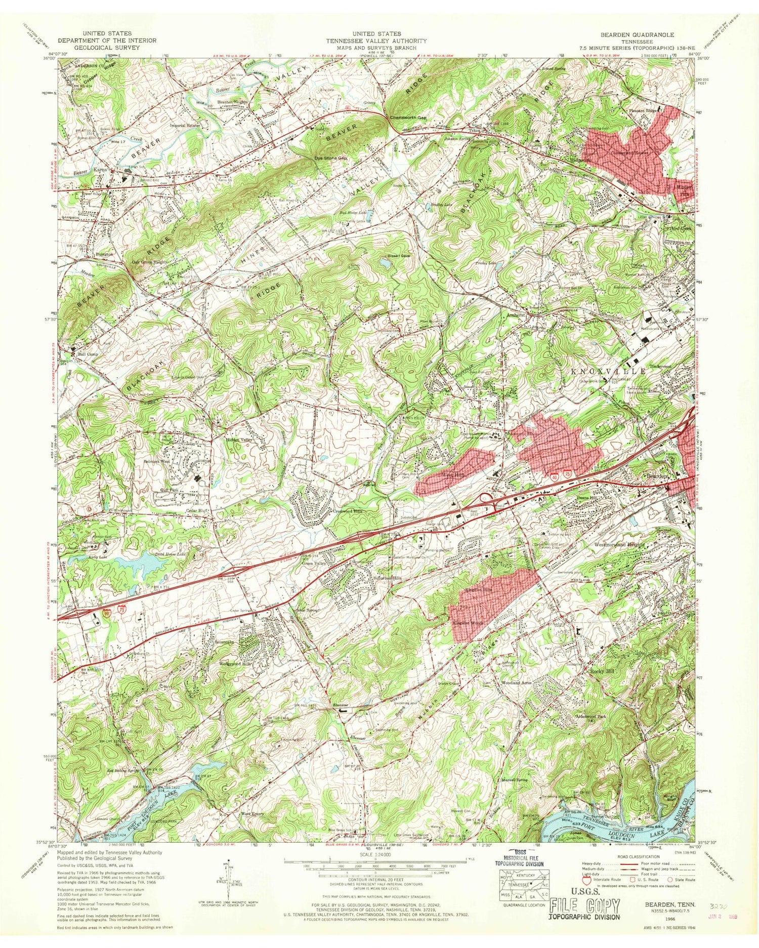 Classic USGS Bearden Tennessee 7.5'x7.5' Topo Map Image