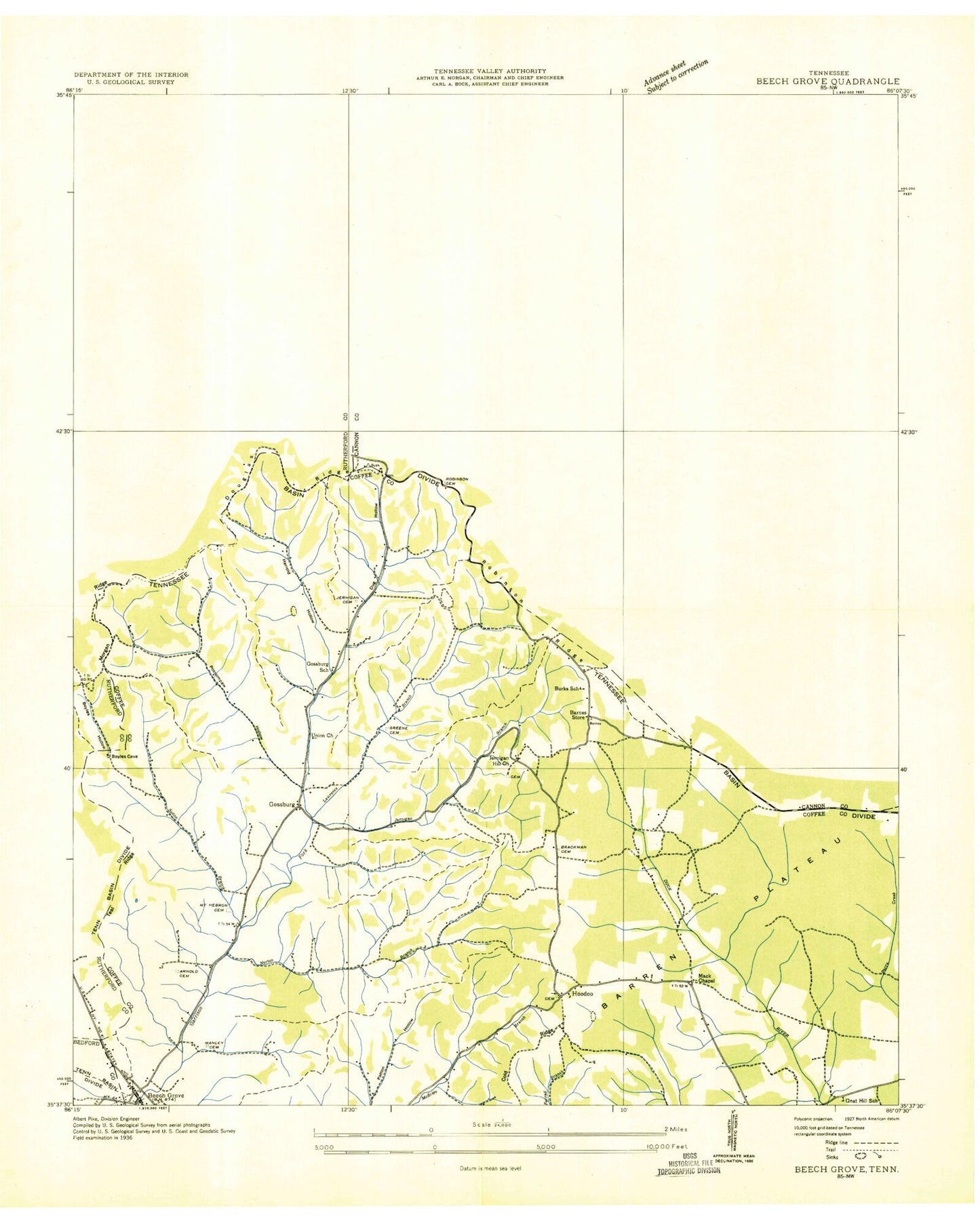 Classic USGS Beechgrove Tennessee 7.5'x7.5' Topo Map Image