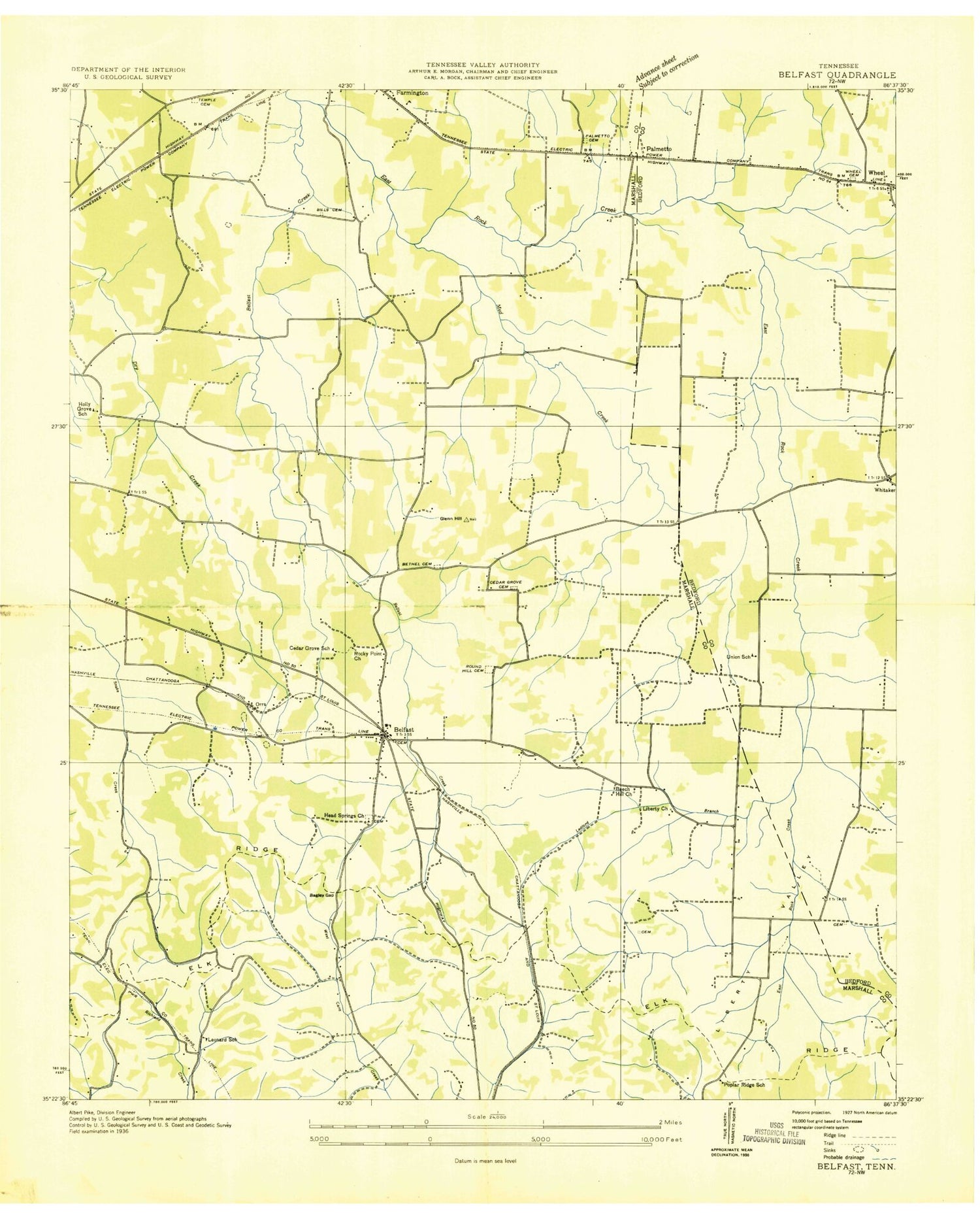 Classic USGS Belfast Tennessee 7.5'x7.5' Topo Map Image