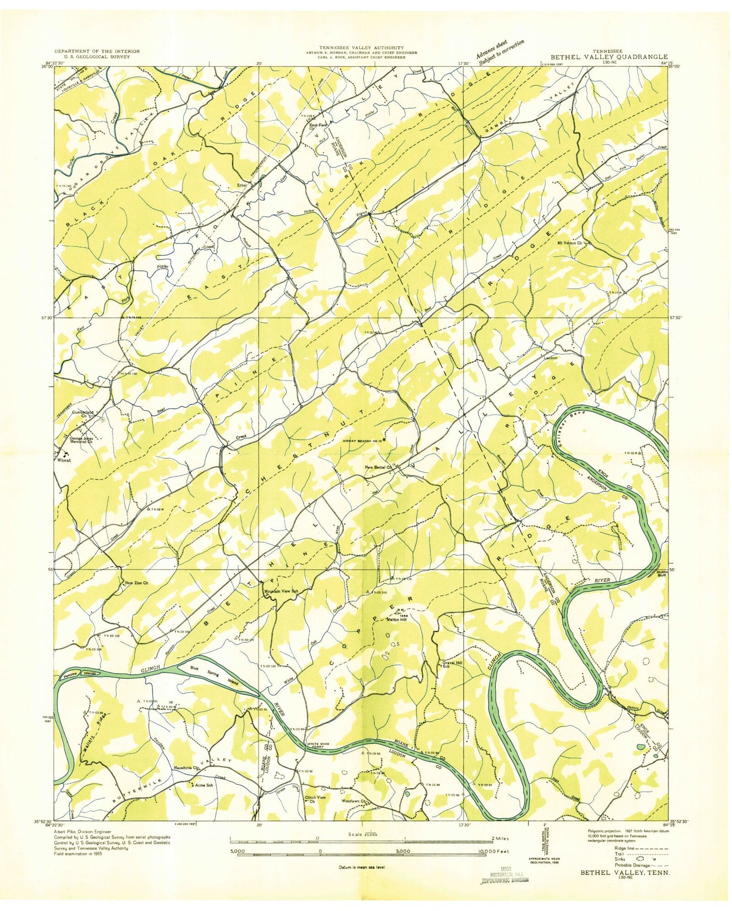 Classic USGS Bethel Valley Tennessee 7.5'x7.5' Topo Map Image