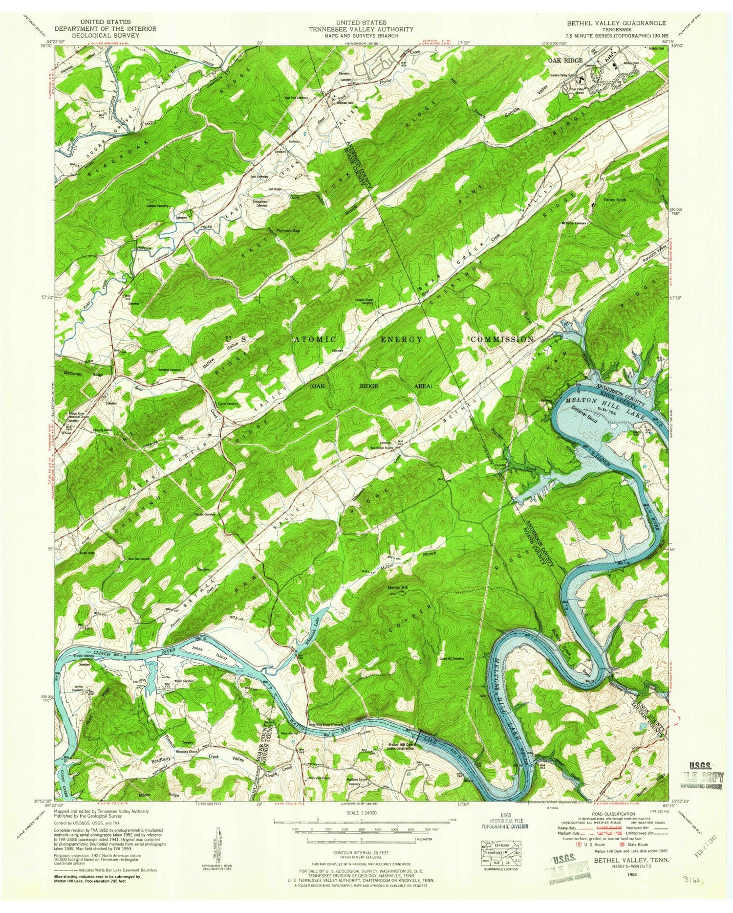 Classic USGS Bethel Valley Tennessee 7.5'x7.5' Topo Map Image