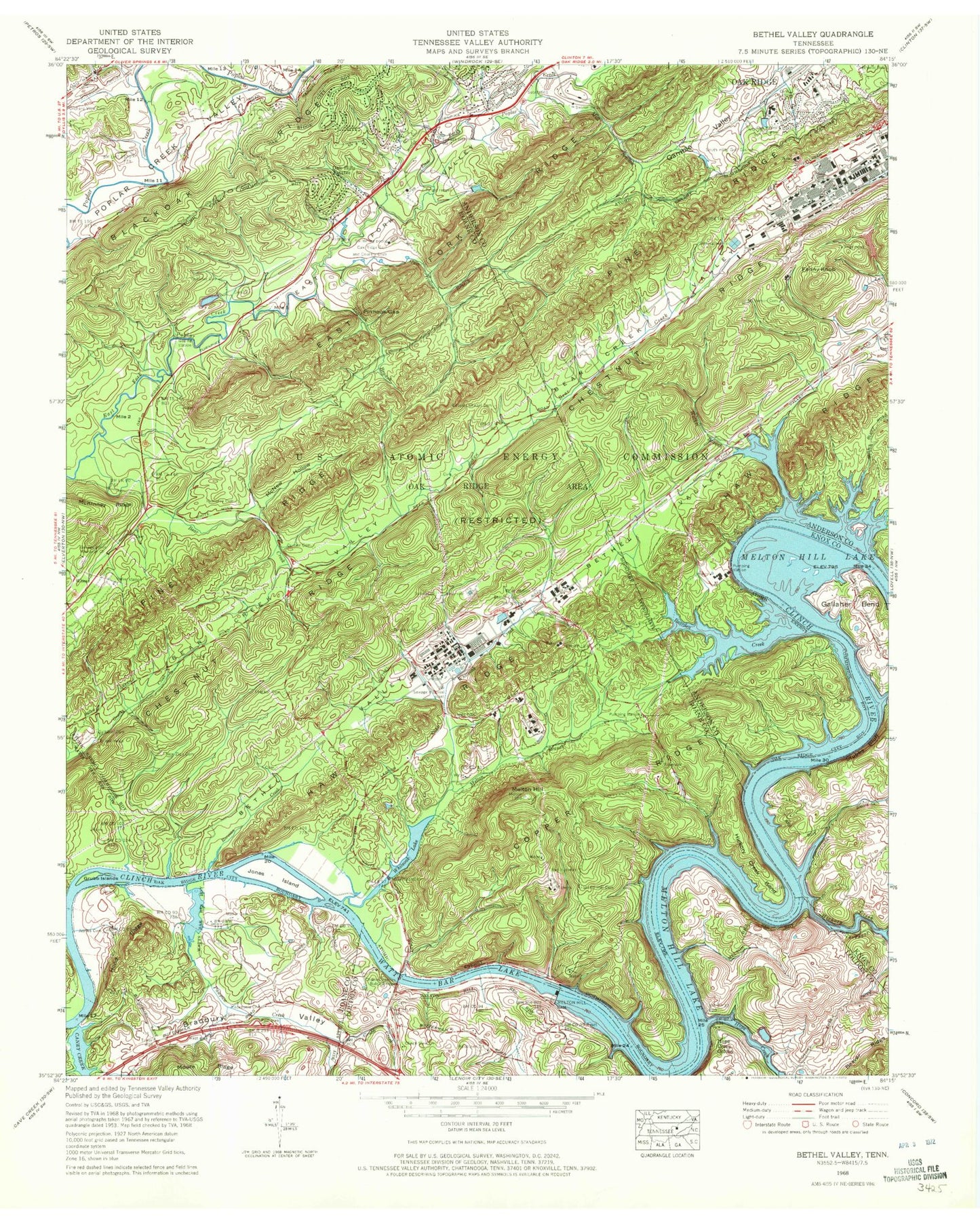 Classic USGS Bethel Valley Tennessee 7.5'x7.5' Topo Map Image