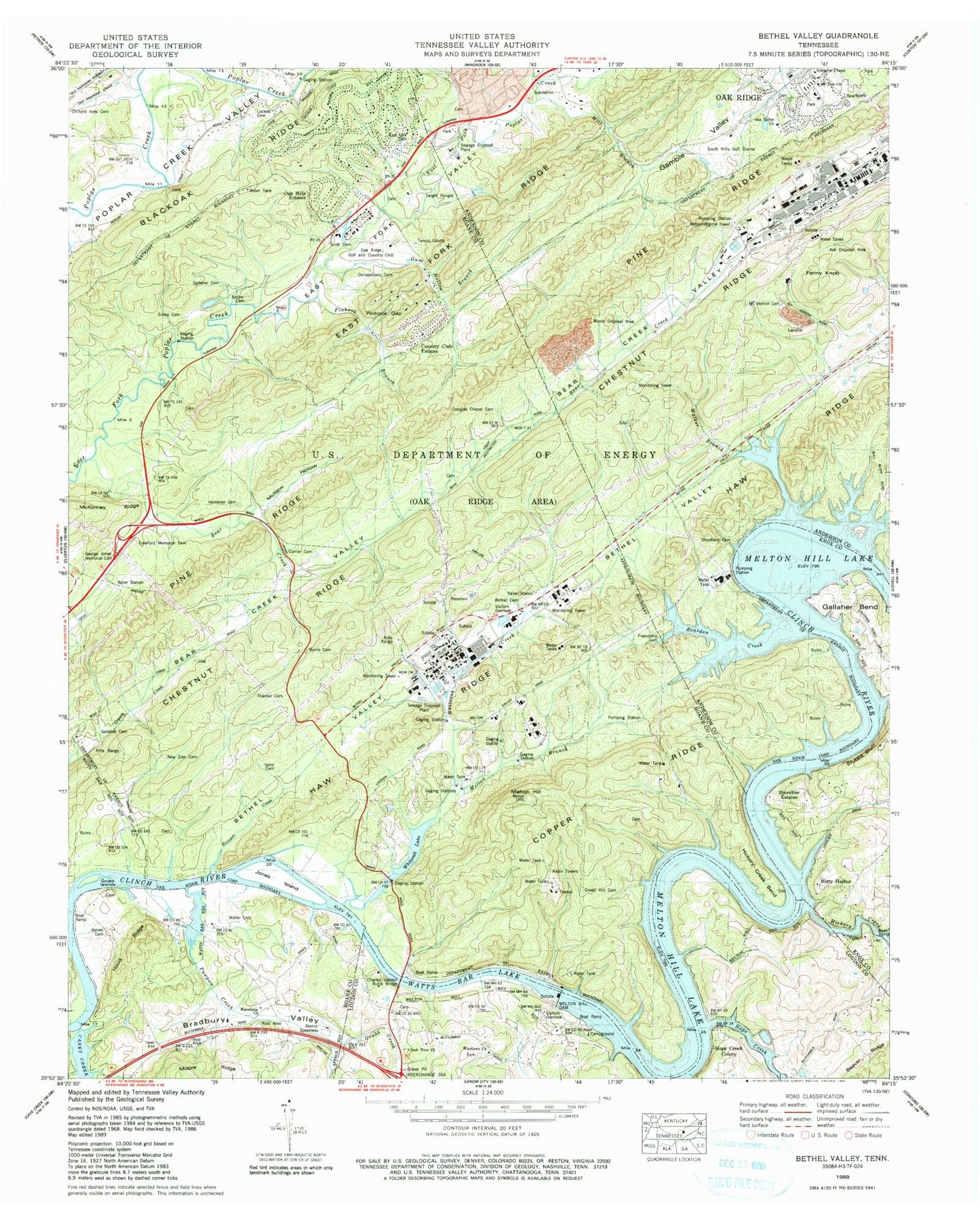 Classic USGS Bethel Valley Tennessee 7.5'x7.5' Topo Map Image