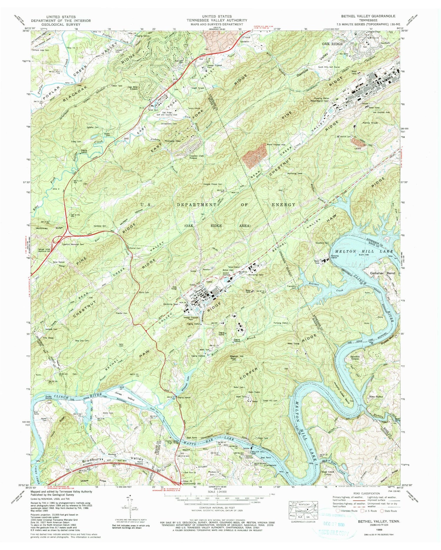 Classic USGS Bethel Valley Tennessee 7.5'x7.5' Topo Map Image