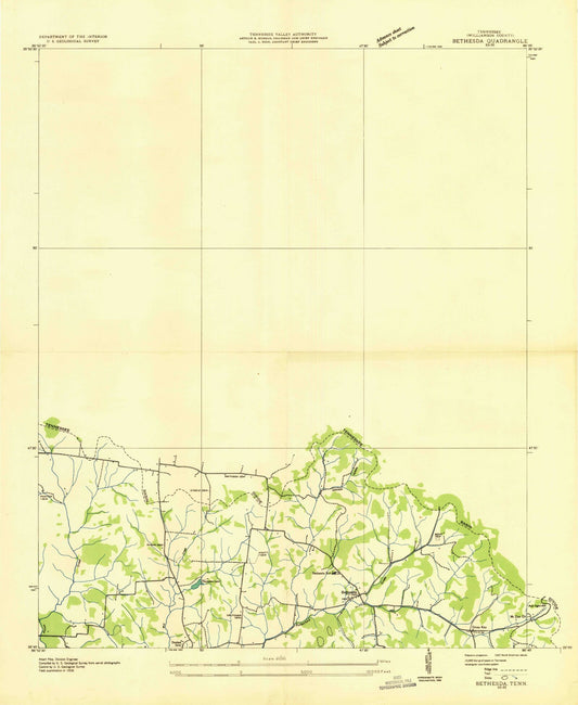 Classic USGS Bethesda Tennessee 7.5'x7.5' Topo Map Image