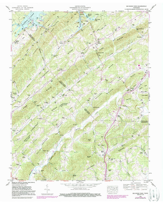 Classic USGS Big Ridge Park Tennessee 7.5'x7.5' Topo Map Image