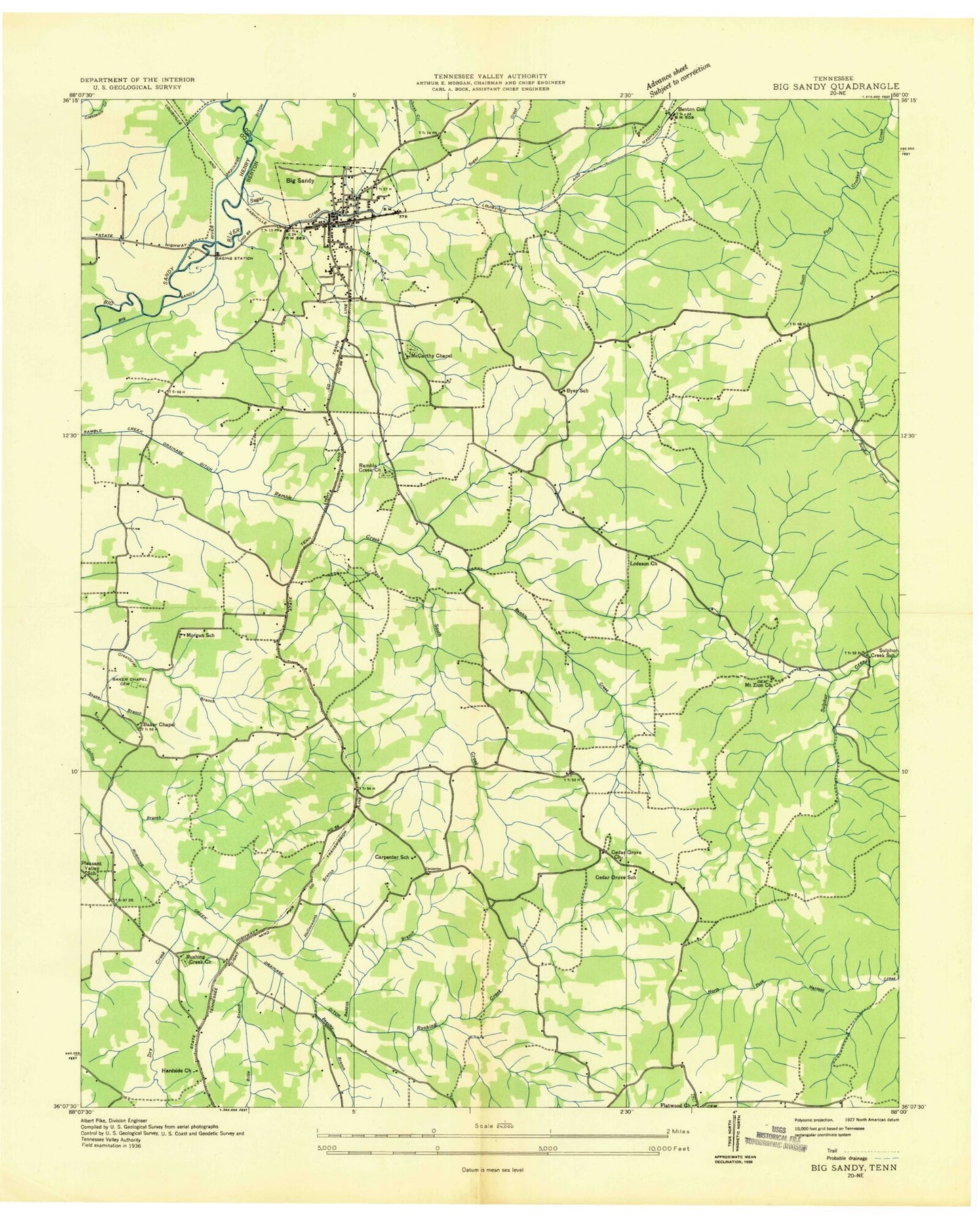 Classic USGS Big Sandy Tennessee 7.5'x7.5' Topo Map Image