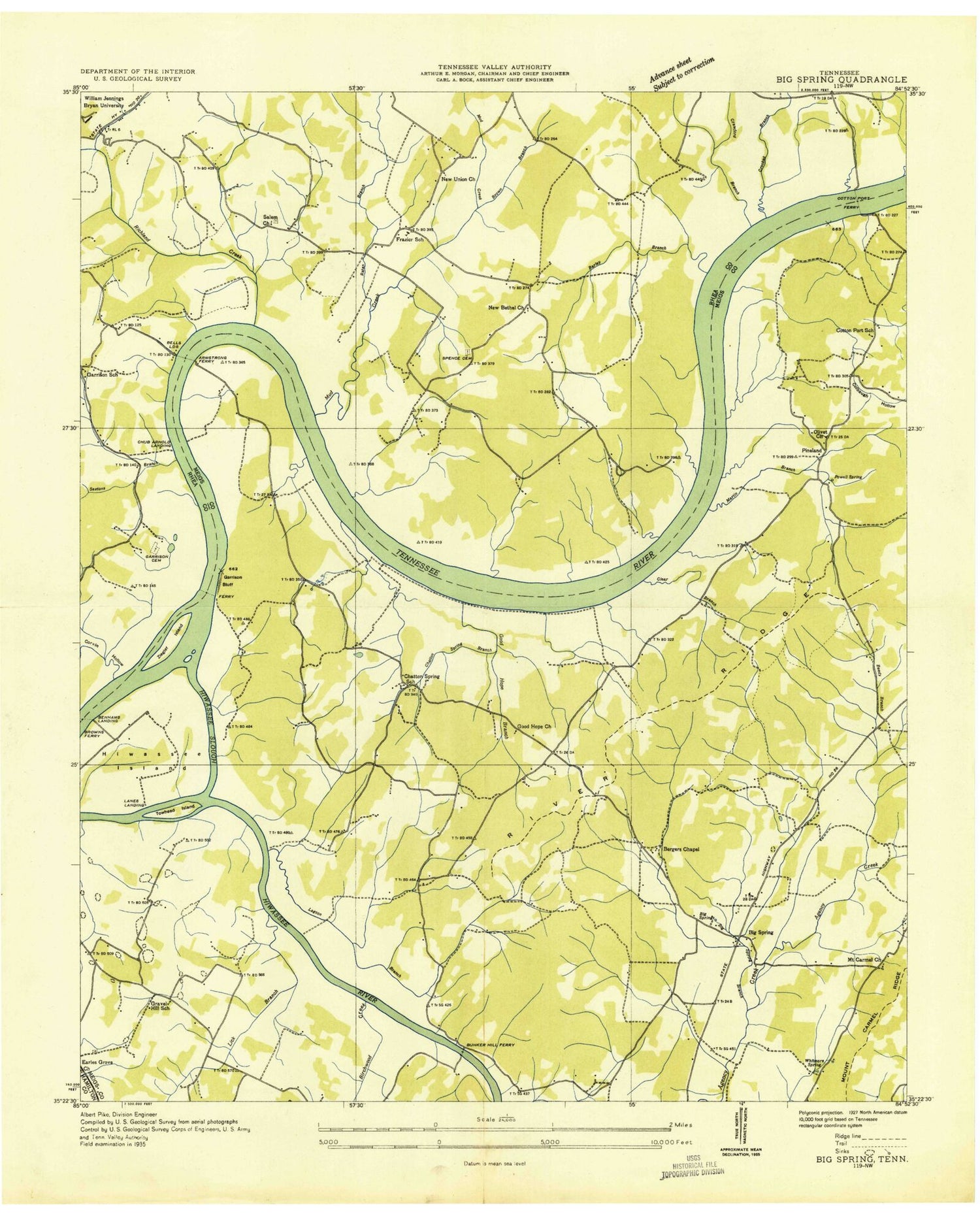 Classic USGS Big Spring Tennessee 7.5'x7.5' Topo Map Image