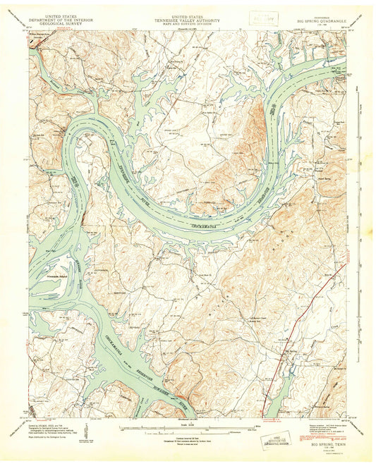 Classic USGS Big Spring Tennessee 7.5'x7.5' Topo Map Image