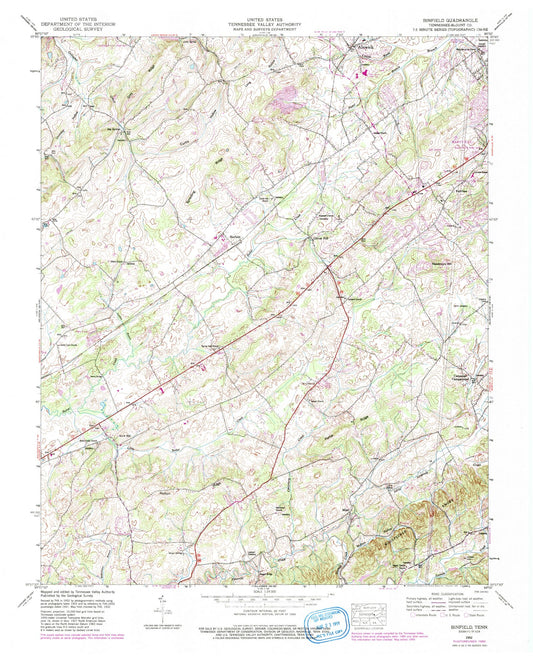 Classic USGS Binfield Tennessee 7.5'x7.5' Topo Map Image