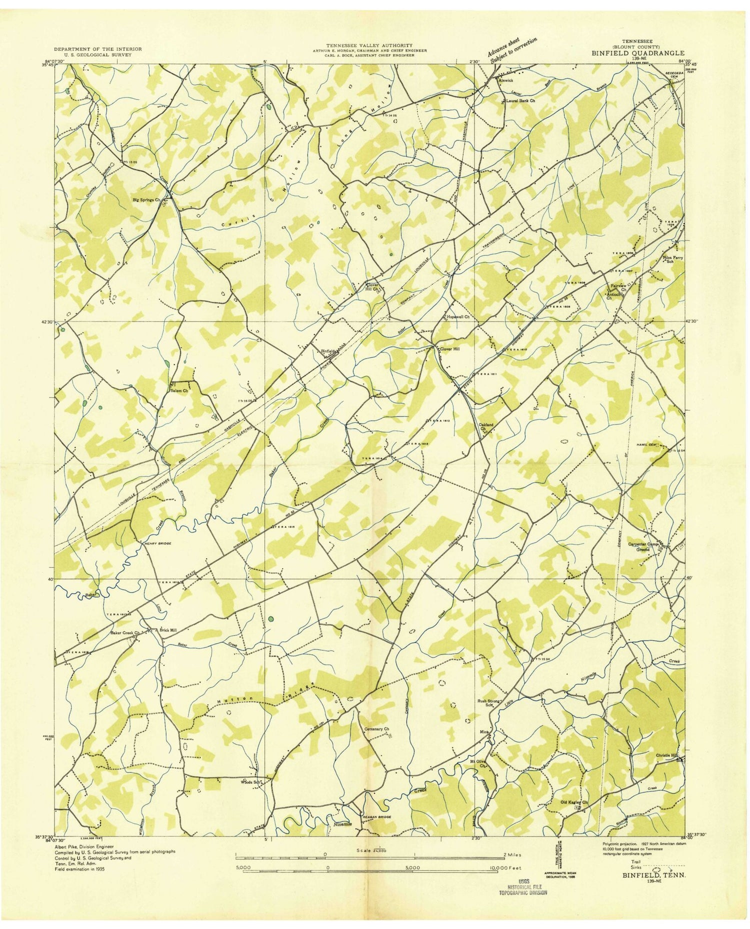 Classic USGS Binfield Tennessee 7.5'x7.5' Topo Map Image