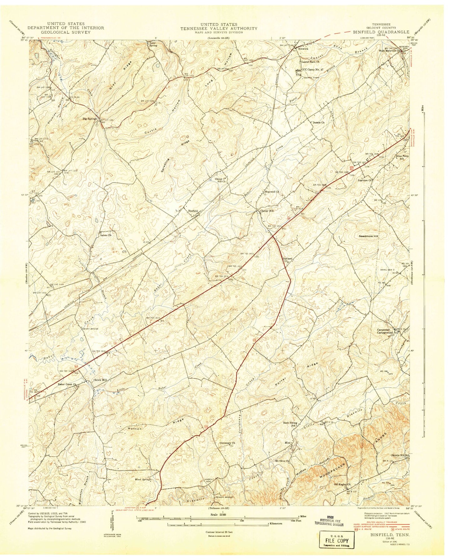 Classic USGS Binfield Tennessee 7.5'x7.5' Topo Map Image